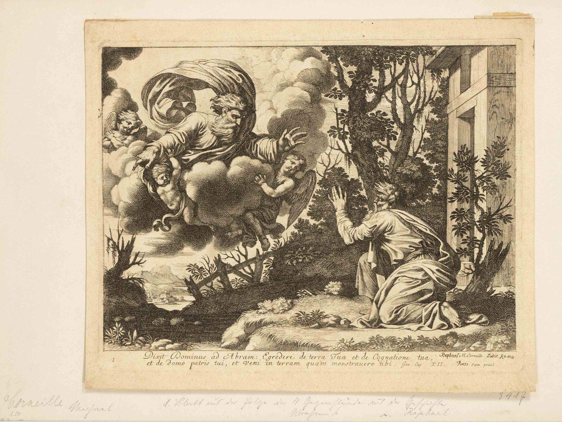 Null 米歇尔-科尔内耶（1602-1664），上帝命令亚伯拉罕去应许之地。张1.来自罕见的亚伯拉罕历史系列，蚀刻版画，有书写空白和版画周围的空白，有出版商R&hellip;