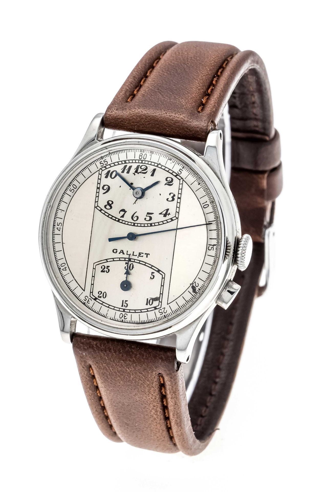 Null Gallet men's watch, push-in chronograph, 1929-34, Multichron Regulator 1st &hellip;