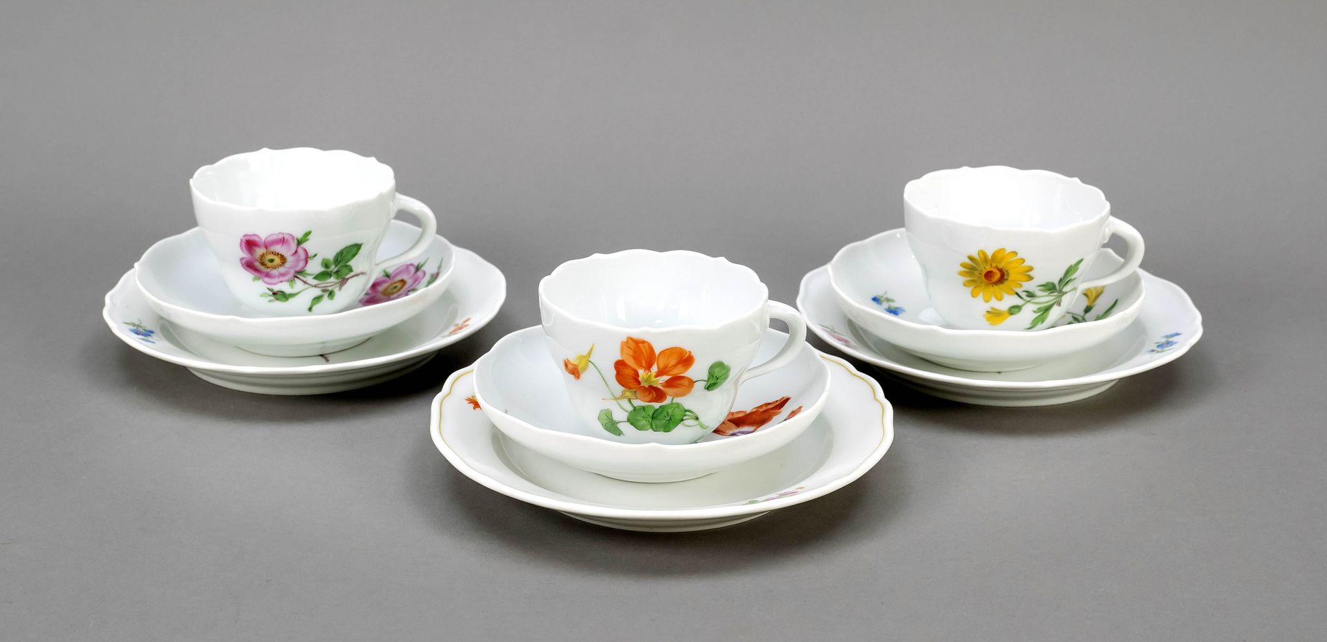 Null Three coffee sets, Meissen, mark after 1934, 1st choice, form new cut-out, &hellip;