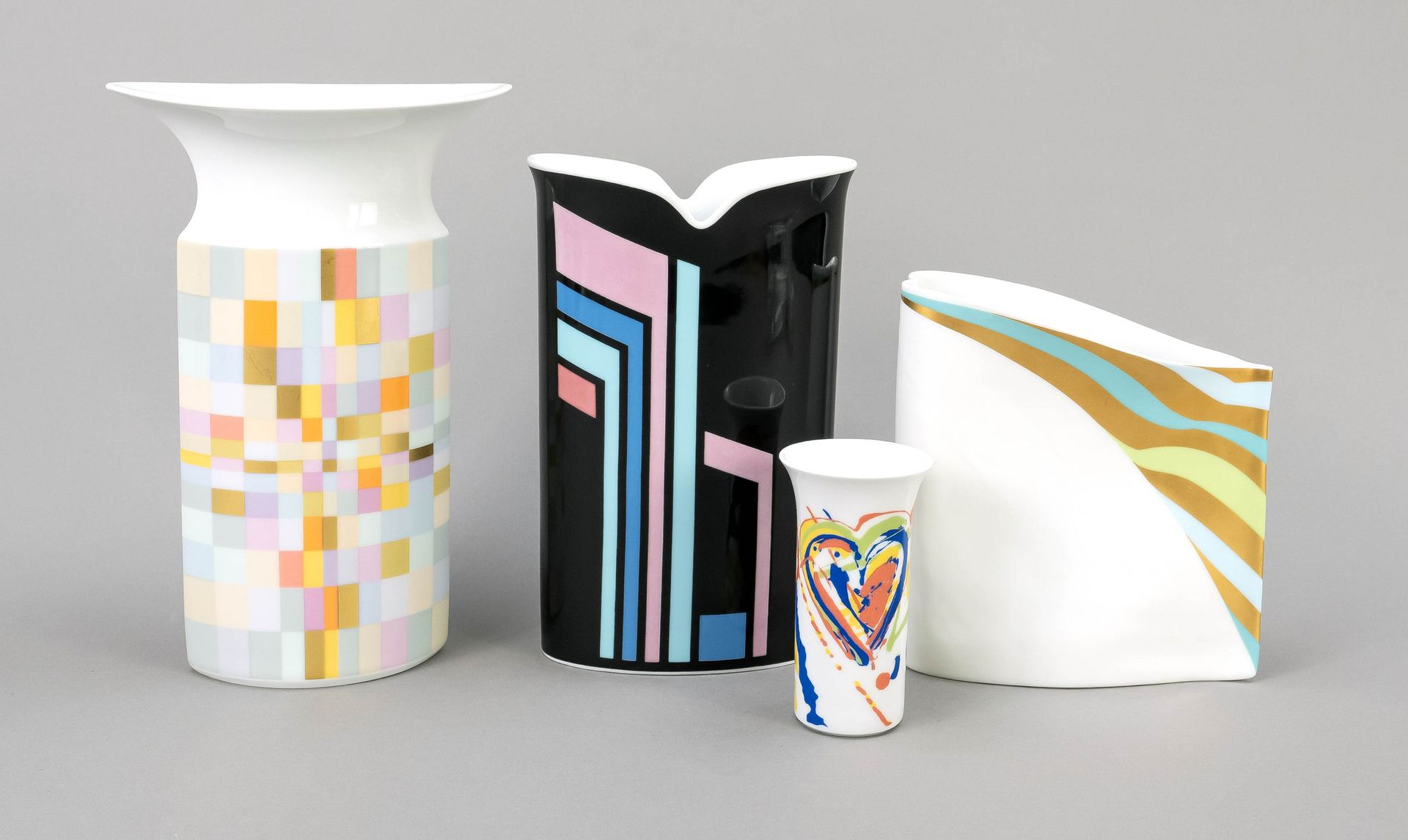 Null 四个艺术家花瓶，罗森塔尔，1969年后的工作室-线，不同的艺术家，颜色和形状，高10-22厘米
