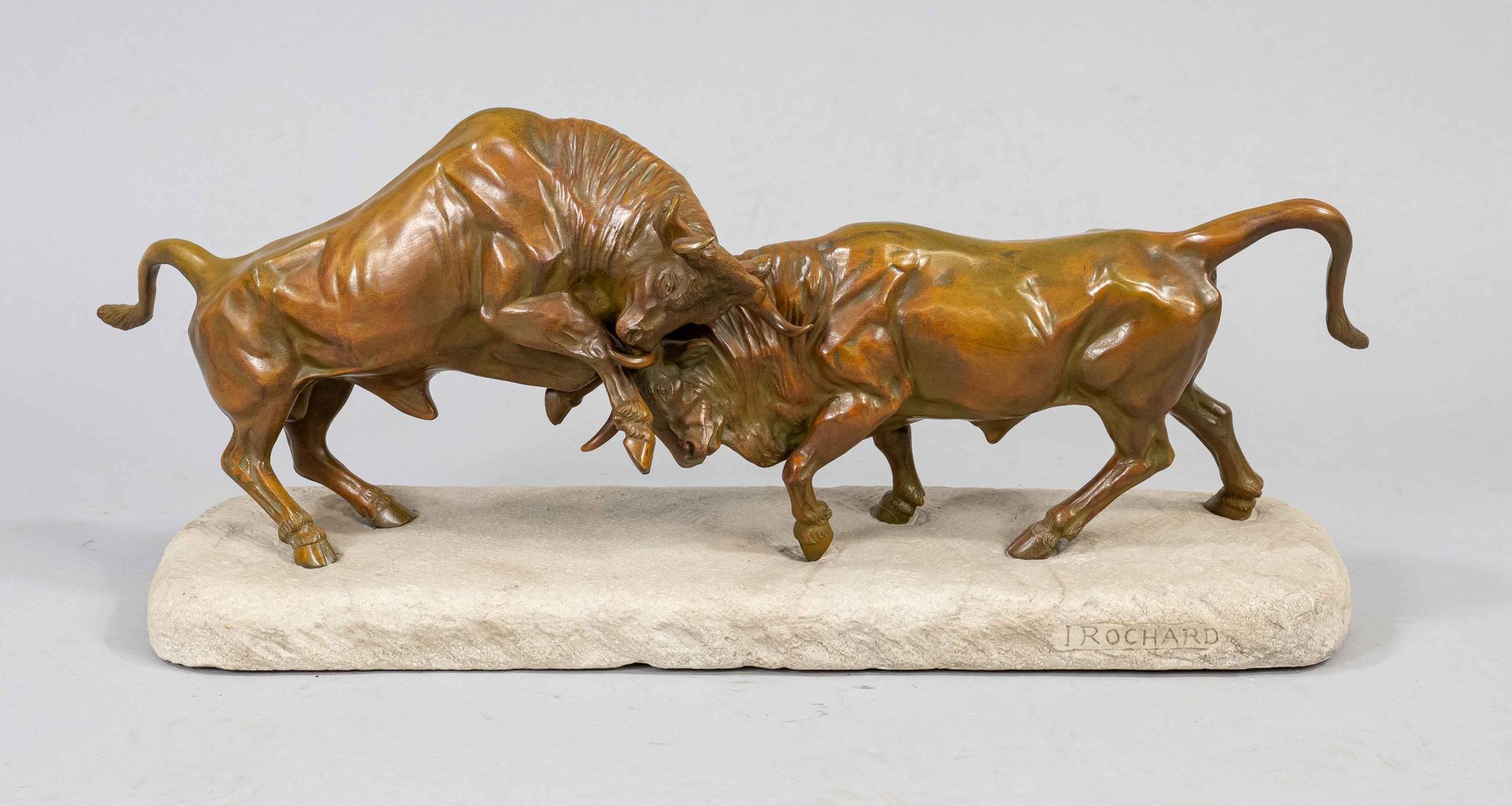 Null Irénée Rochard (1906-1984), sculpteur animalier français, 2 taureaux combat&hellip;