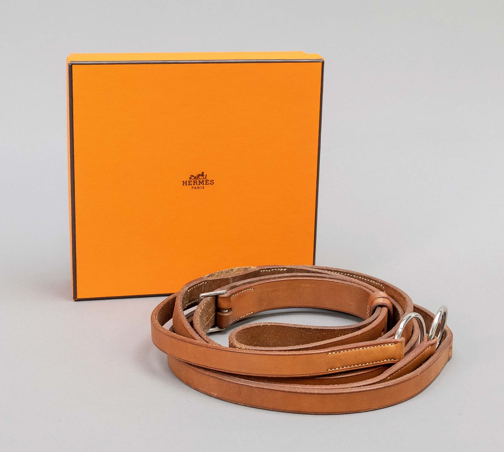 Null Hermes, harness/parts of a horse harness, cognac-coloured leather with silv&hellip;
