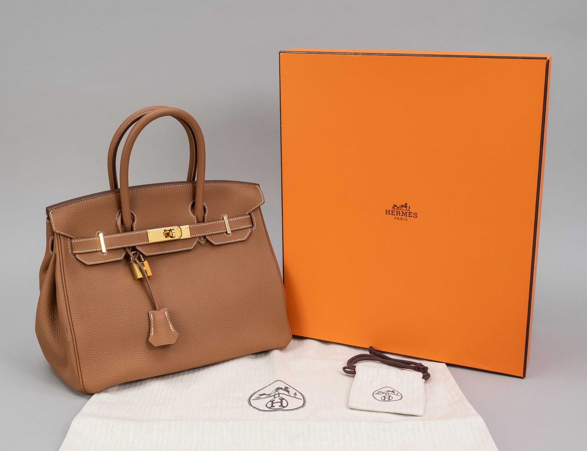 Null Hermes, Birkin Bag 30, cognac grained leather with white contrasting decora&hellip;