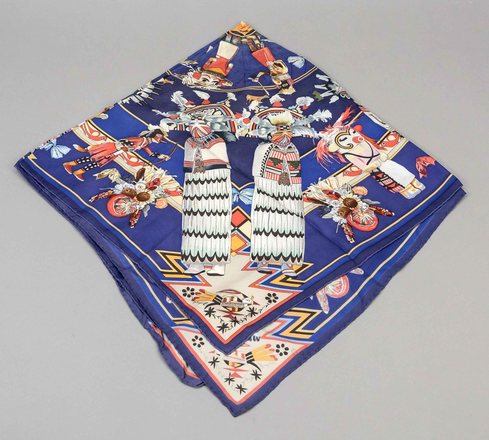 Null Hermes, foulard carré en pure soie à motifs polychromes, ourlet roulé, trac&hellip;