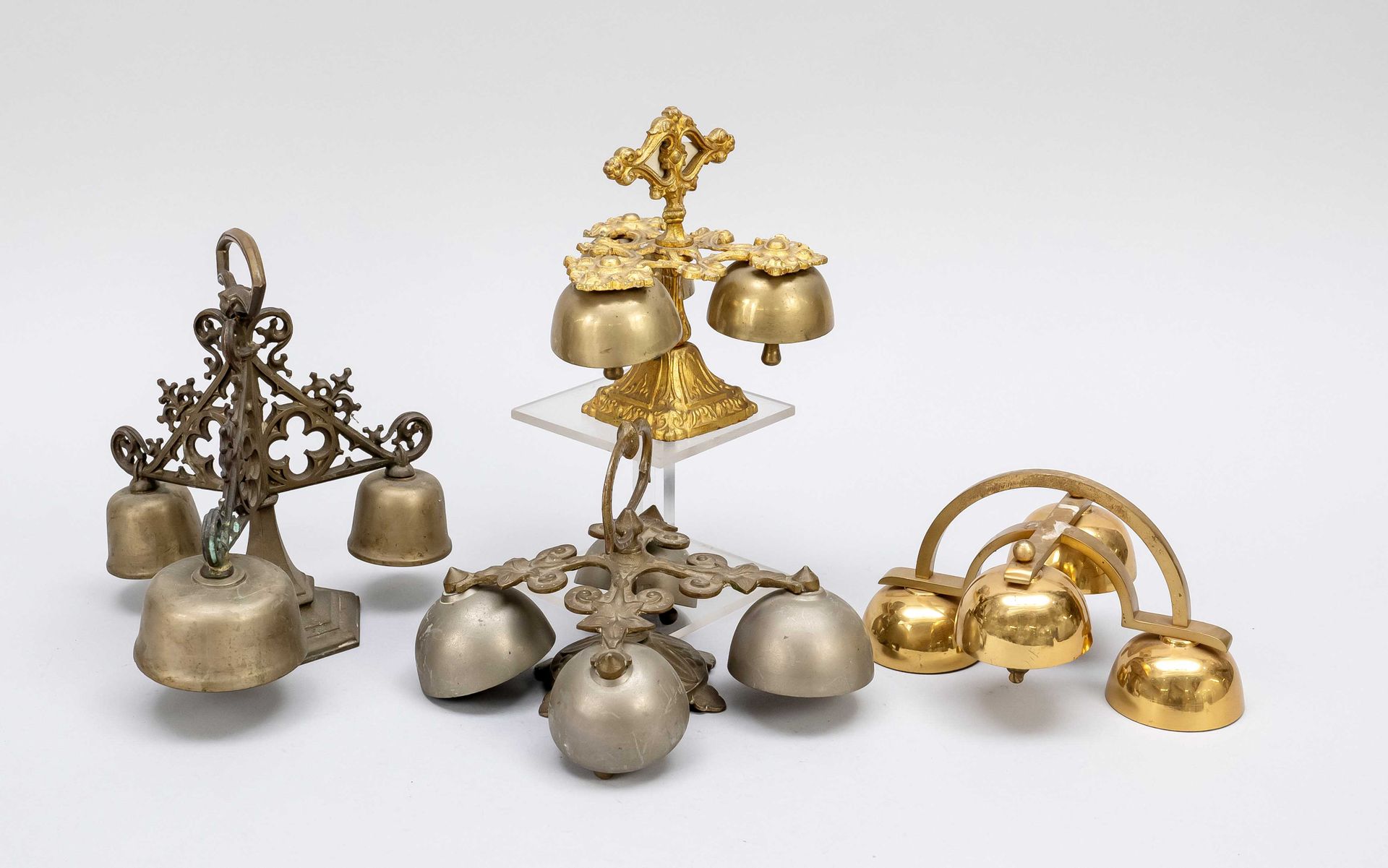4 altar bells or altar server bells, 19th/20th c., brass, each with three or fou&hellip;
