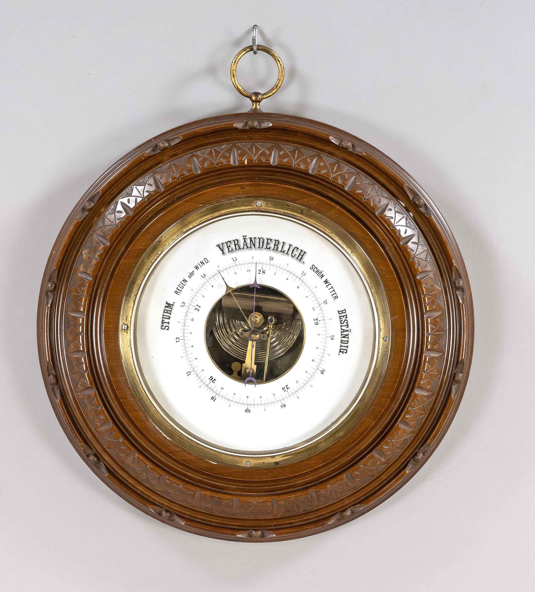 Null Wall barometer, 1st half of the 20th century, in a round, profiled and orna&hellip;