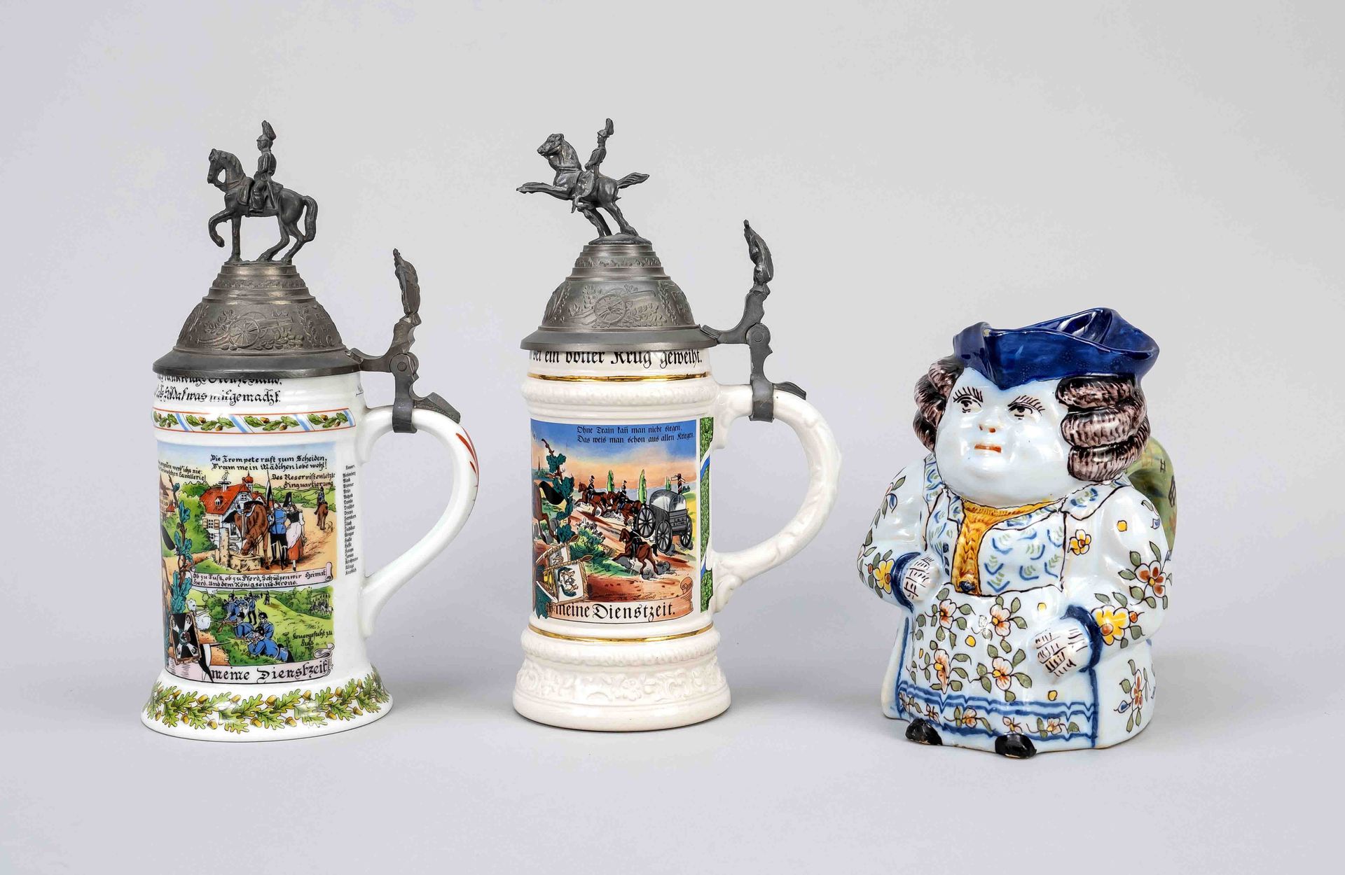 Null 3 beer mugs, 2nd half of the 20th century, two reservist mugs ''Erinnerung &hellip;