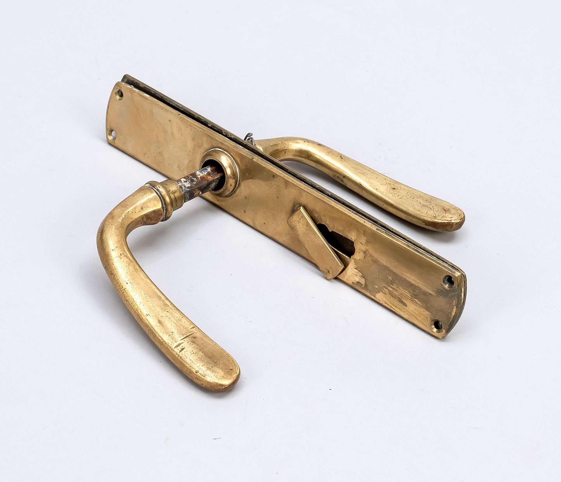 Null 手柄组，黄铜，简单，1910年左右的直线设计，略带弯曲的手柄，高打板24厘米