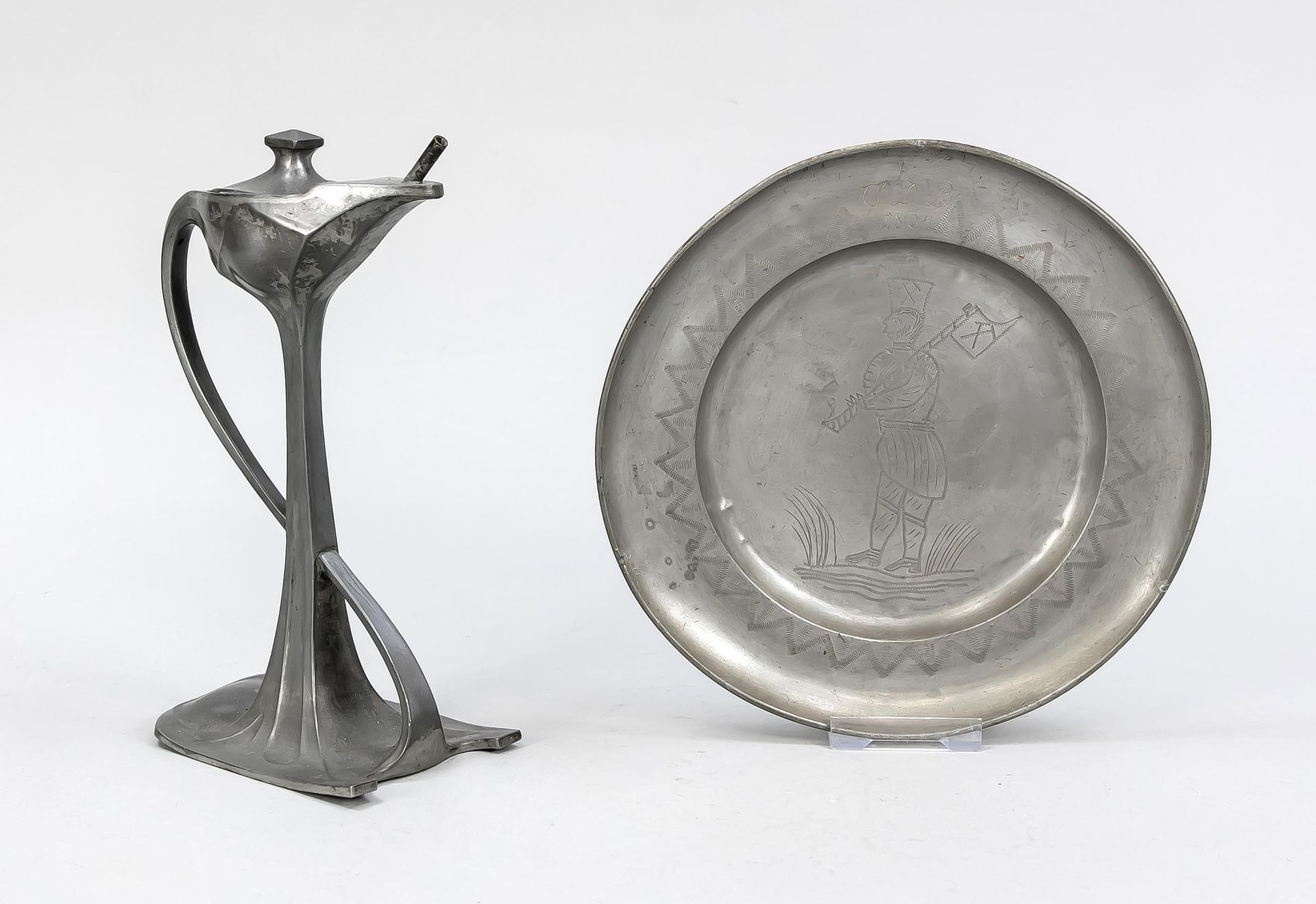 Null Pewter assortment, consisting of pewter plate, dated 1804, master Karl Frie&hellip;