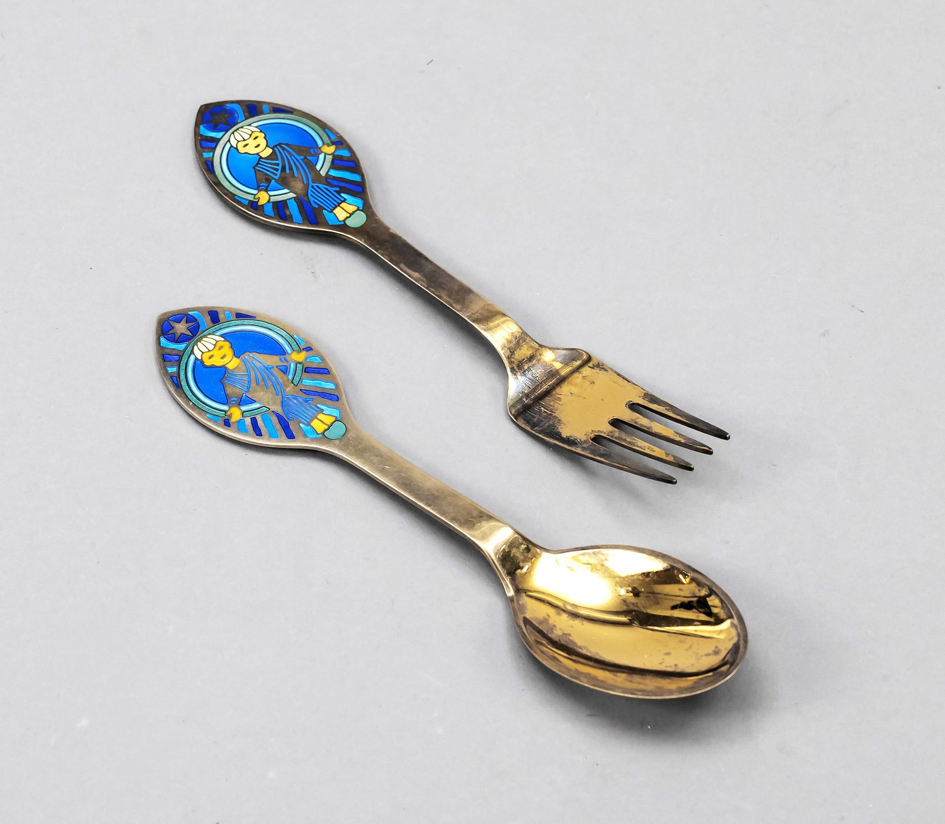 Null Christmas fork and spoon, Denmark, 1984, maker's mark A. Michelsen, Copenha&hellip;