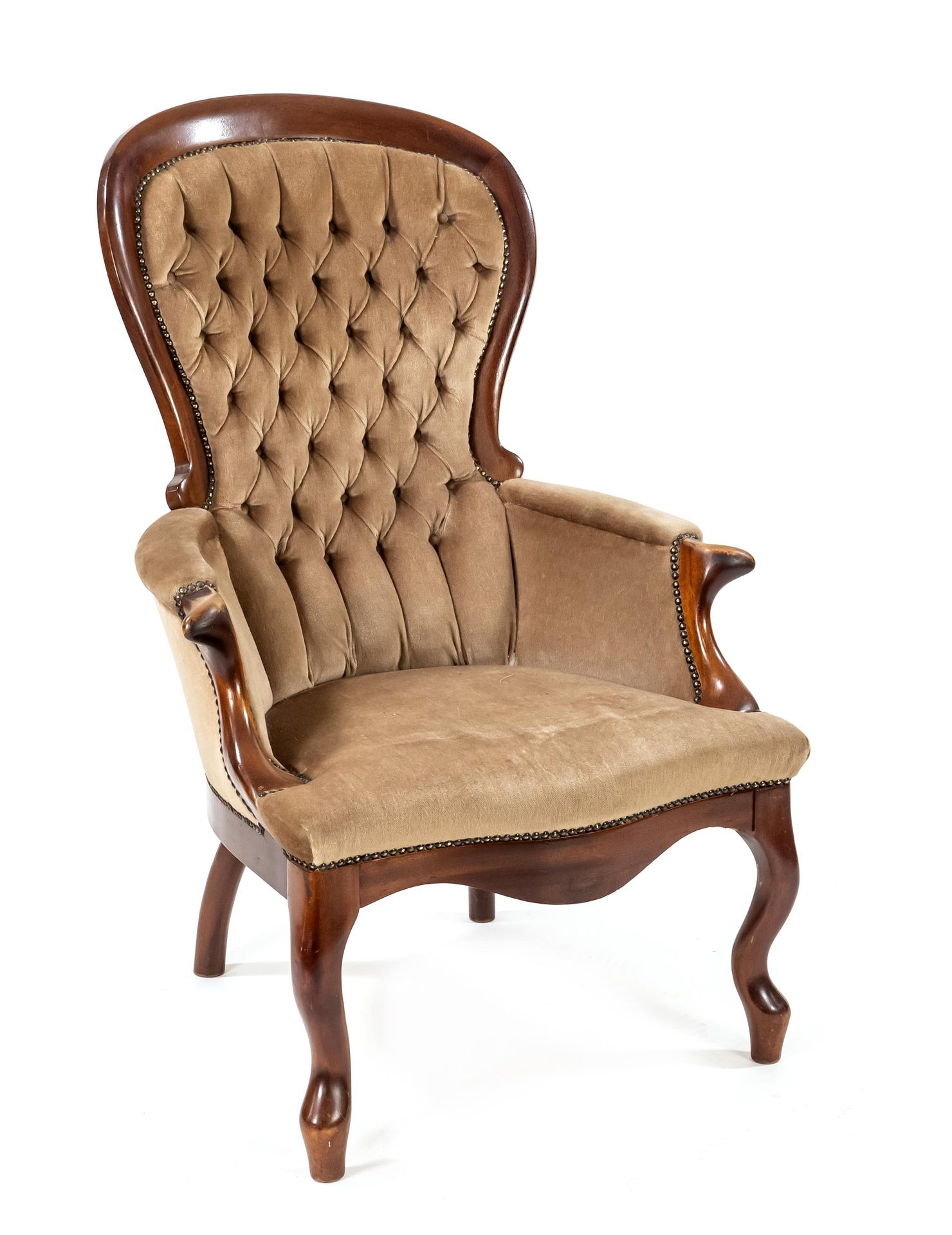 Null Armchair c. 1860, solid mahogany, curved frame, 111 x 74 x 80 cm.