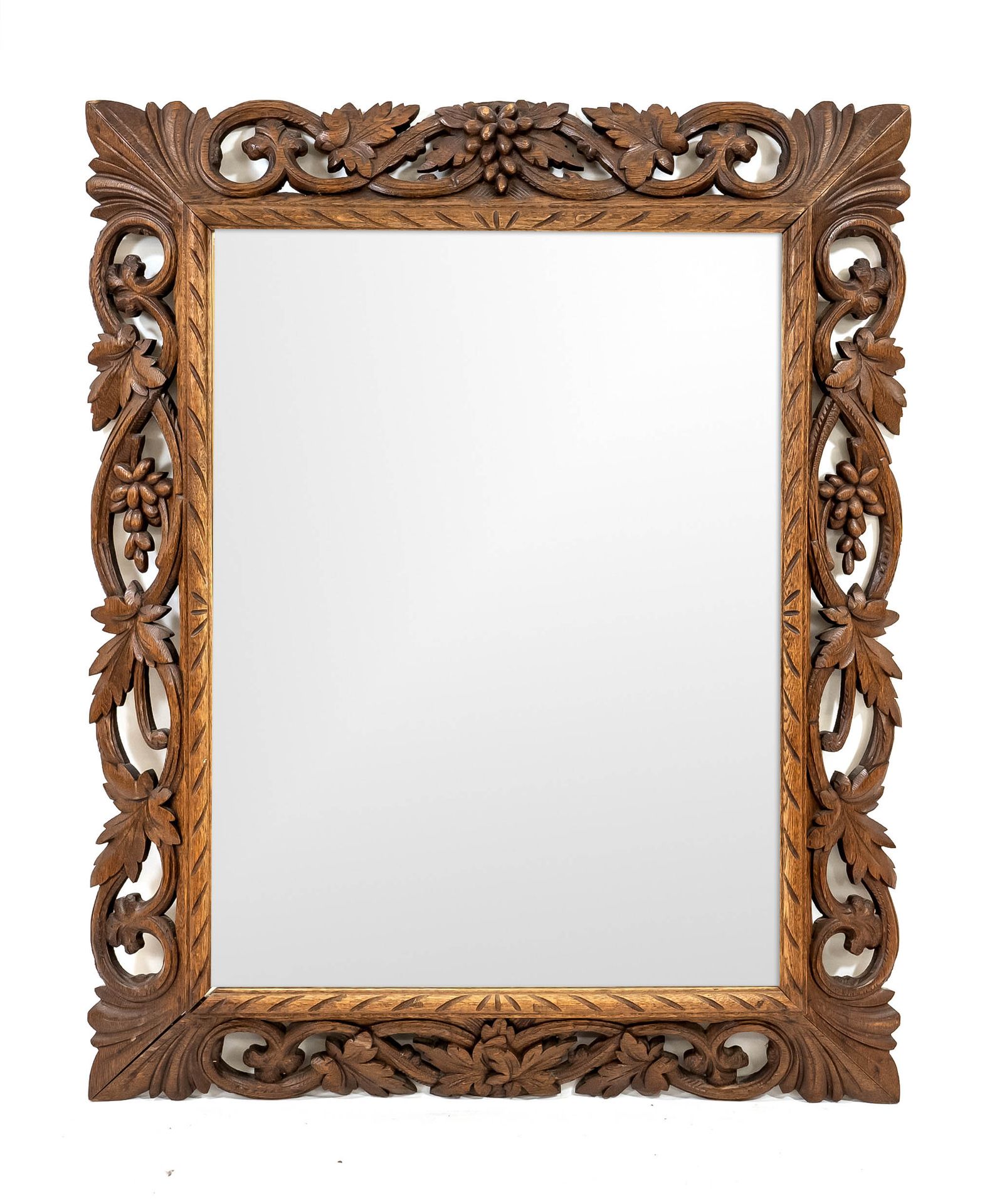 Null Wall mirror circa 1880, solid oak, carved wooden frame, 115 x 92 cm.
