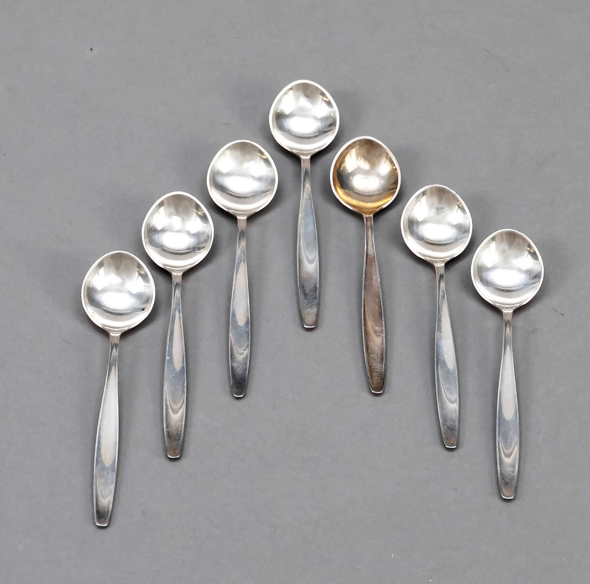 Twelve mocha spoons, Denmark, 2nd half of the 20th century, maker's mark  Georg Jensen, Copenhagen, sterling silver 925/000, decoration Cypress, l. 9  cm, total weight ca. 103 g