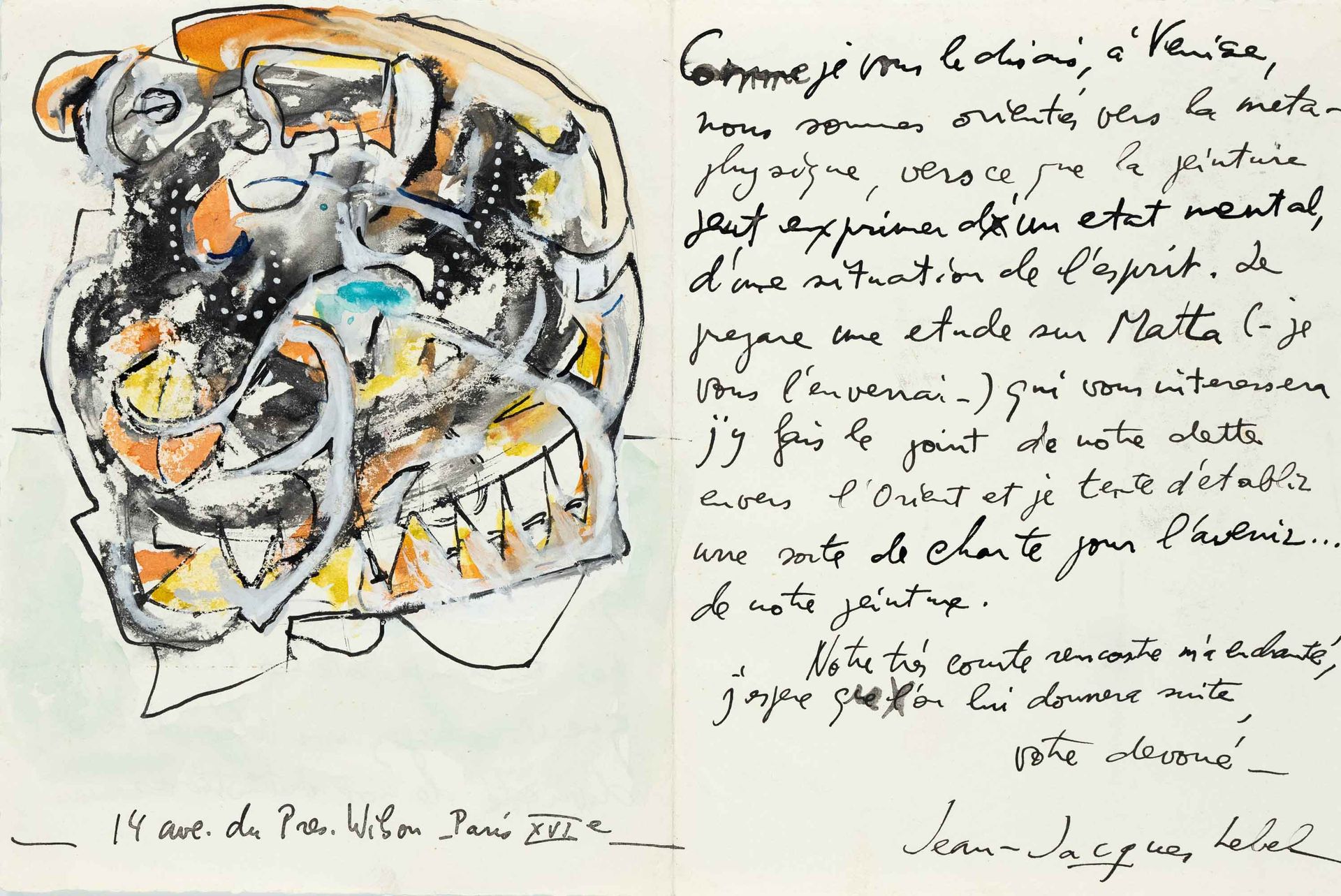 Null Jean-Jacques Lebel (*1936), letter with handwritten gouache. Folded sheet w&hellip;