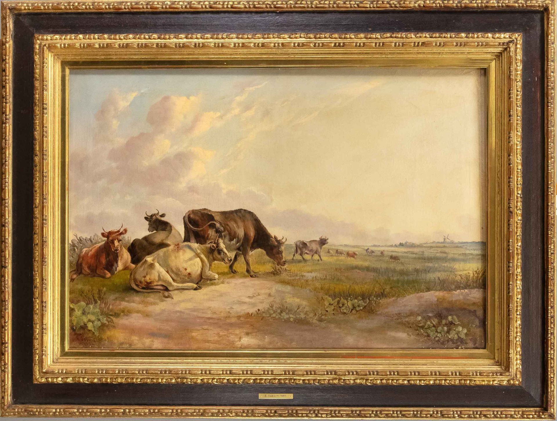 Null E. Osborne, pintor inglés del siglo XIX, amplio paisaje con vacas pastando,&hellip;