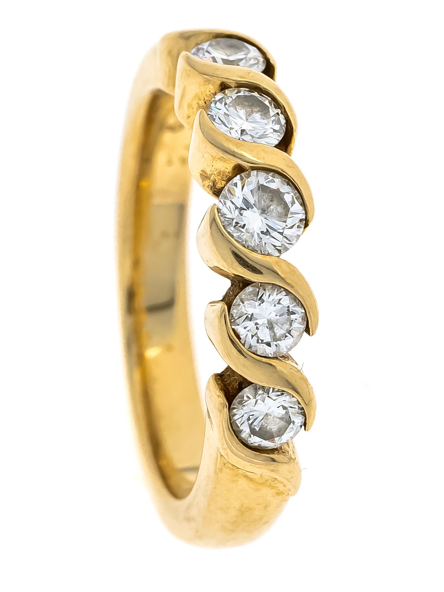 Null 明亮的戒指GG 585/000，镶有5颗明亮式切割钻石，共0.64克拉（有印记）W/SI，RG 49，4.7克