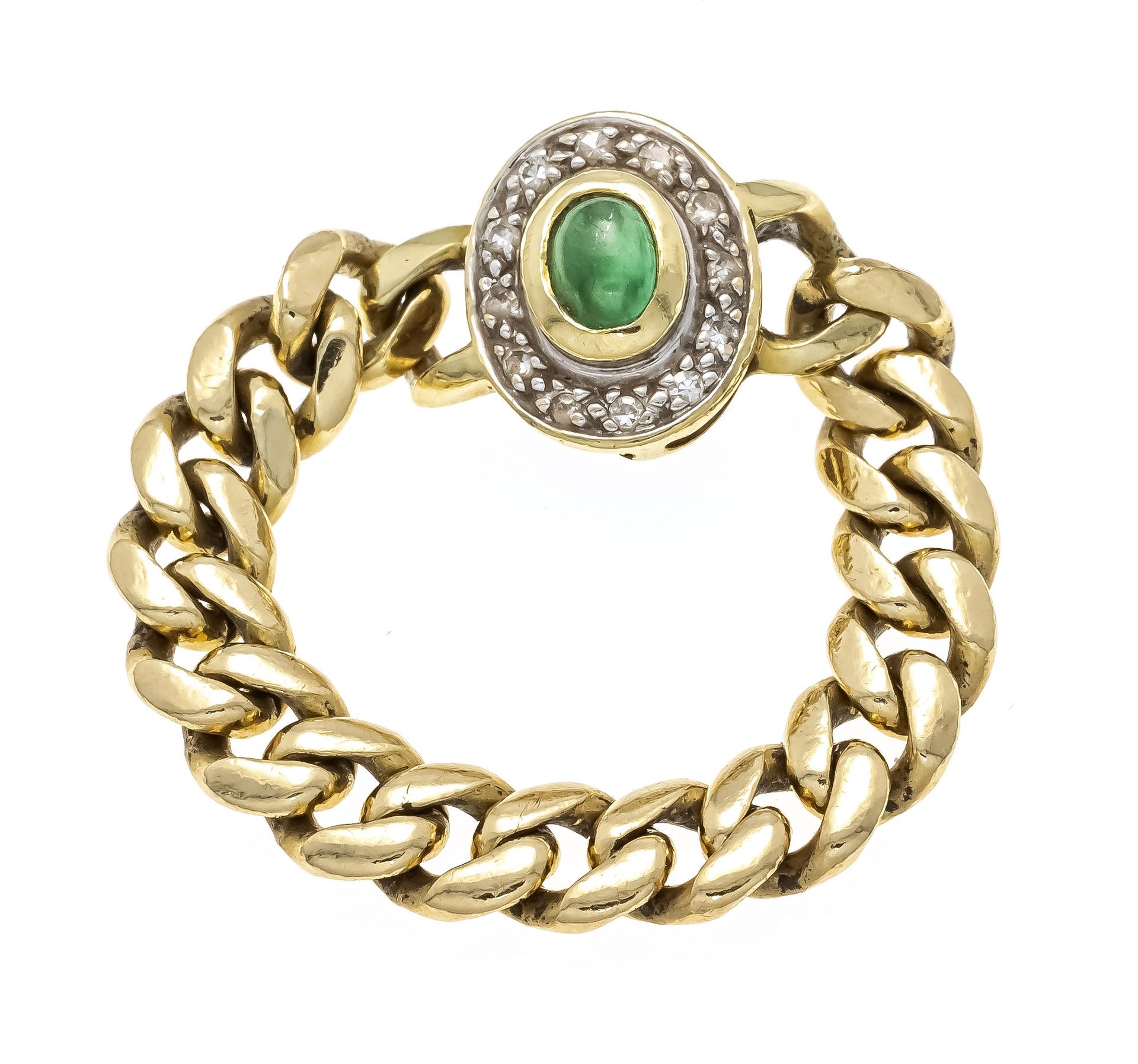 Null Chain ring GG/WG 585/000 with one oval emerald cabochon and 12 octagonal di&hellip;