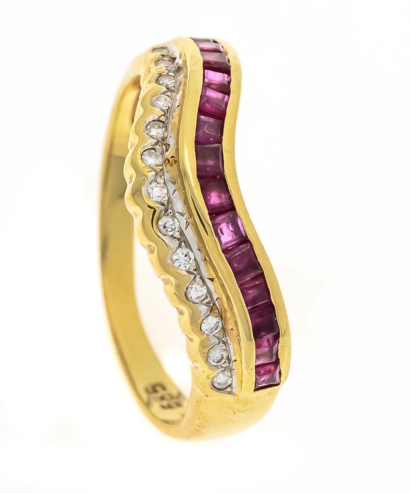 Null Anello con rubini e diamanti GG 585/000 con 14 rubini taglio carrè 1,7 x 1,&hellip;