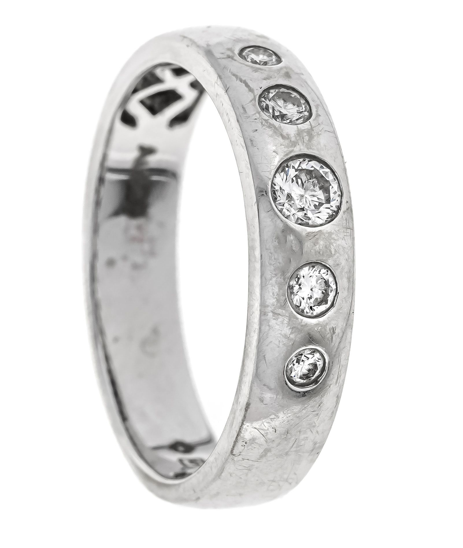 Null 明亮的戒指WG 585/000，有5颗明亮式切割钻石，长0.22克拉，W/SI-PI，RG 57，4.5克