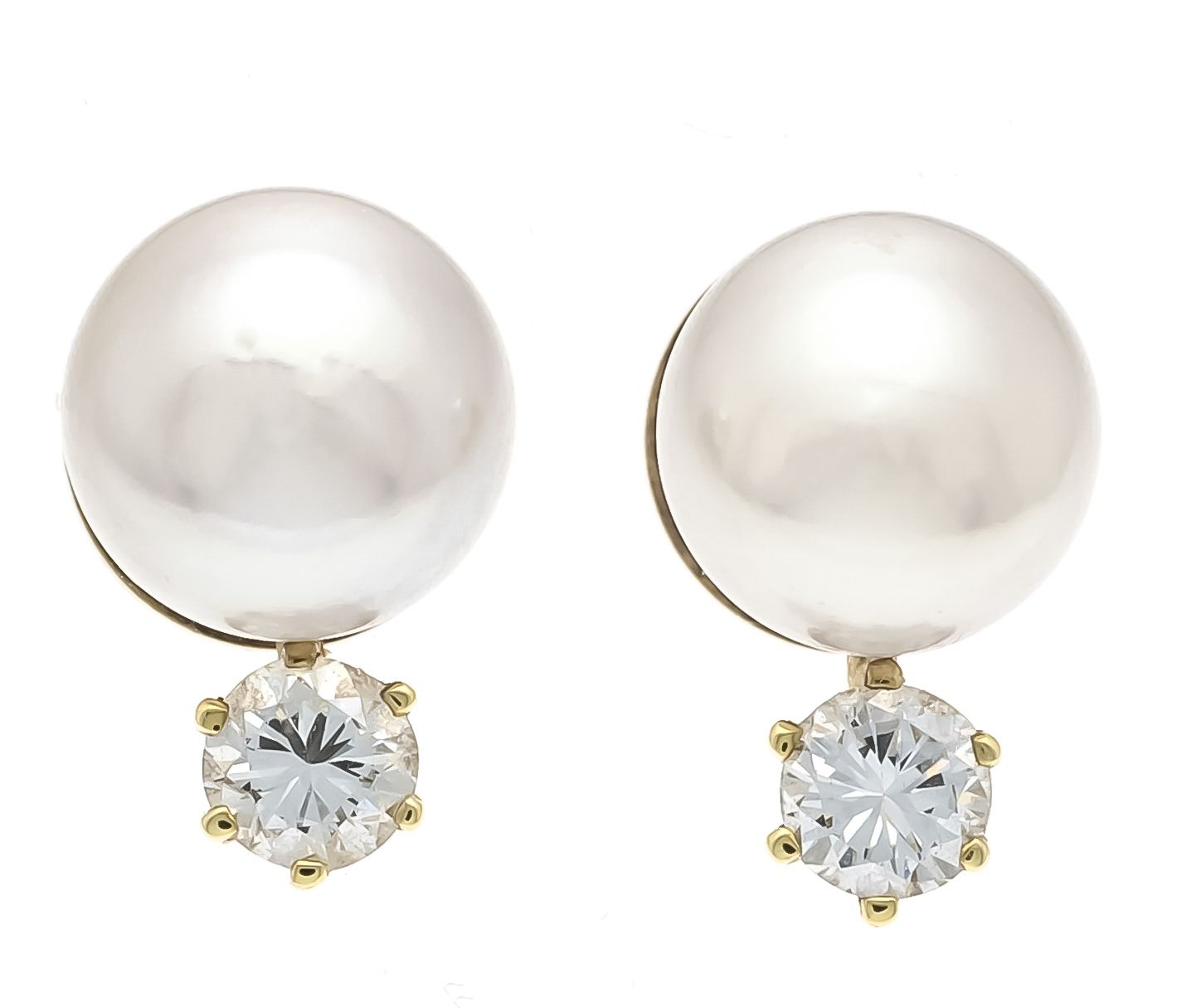 Null Akoya pearl diamond earrings GG 585/000 with 2 white Akoya pearls 8,3 mm an&hellip;
