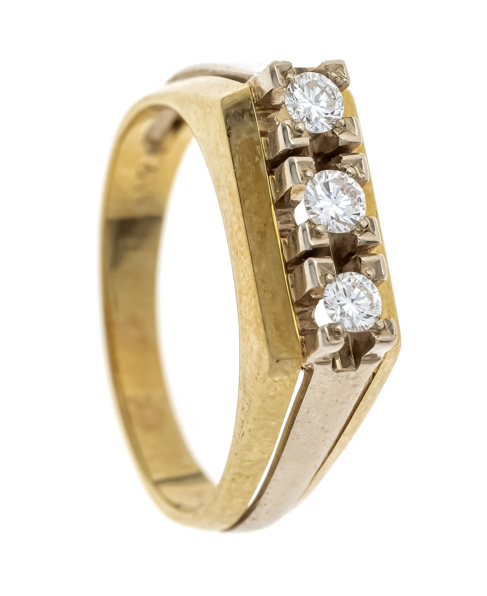 Null 明亮的戒指GG/WG 585/000，镶有3颗明亮式切割钻石，增加。0.28克拉 TW-W/VS-SI, RG 60, 6.4克