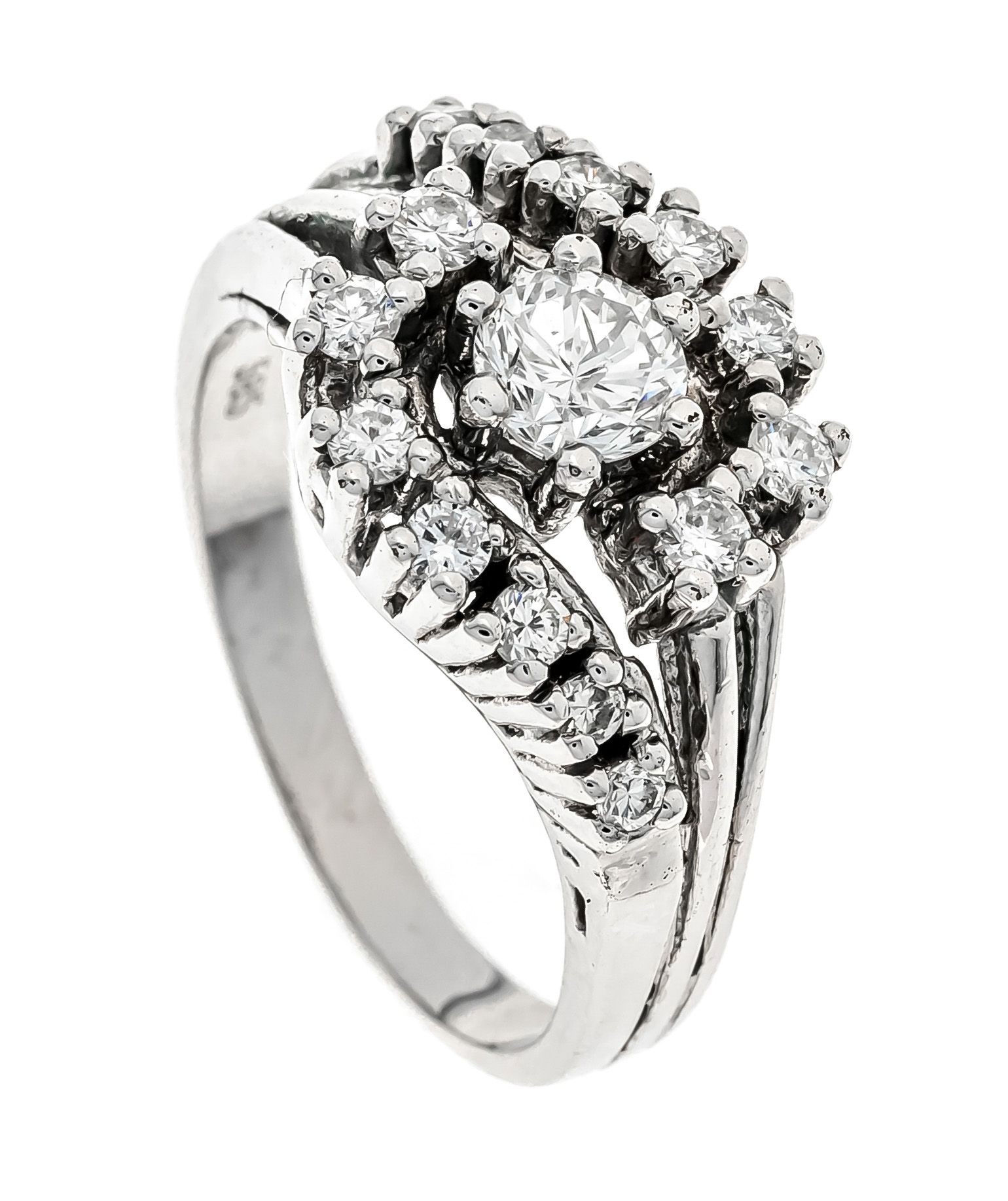 Null Brilliant ring WG 585/000 with 15 diamonds add. 0,90 ct W/SI, RG 56, 6,4 g