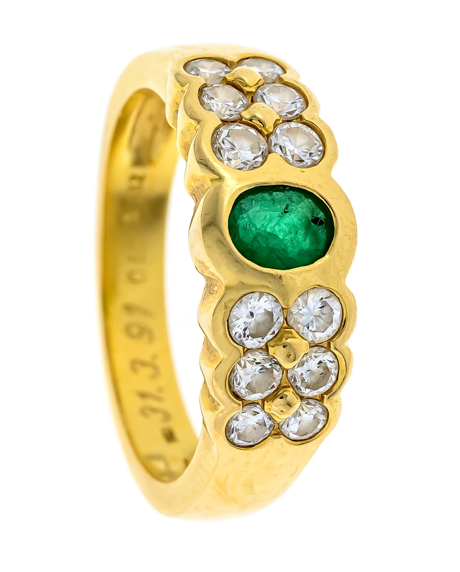 Null Anello con diamante smeraldo GG 750/000 con uno smeraldo ovale sfaccettato &hellip;