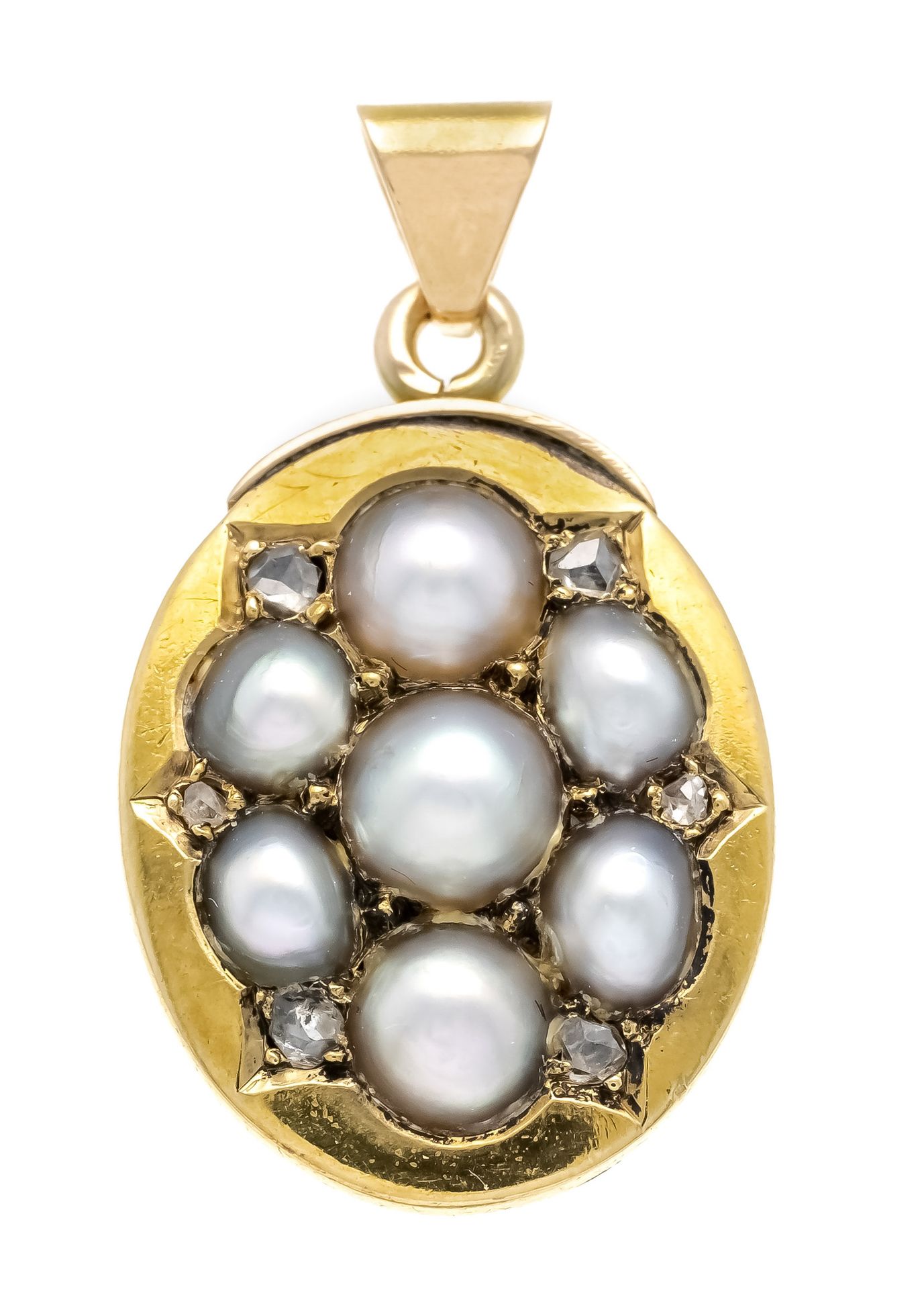 Null Oriental pearl-diamond rose pendant GG 585/000 around 1900 with oriental pe&hellip;