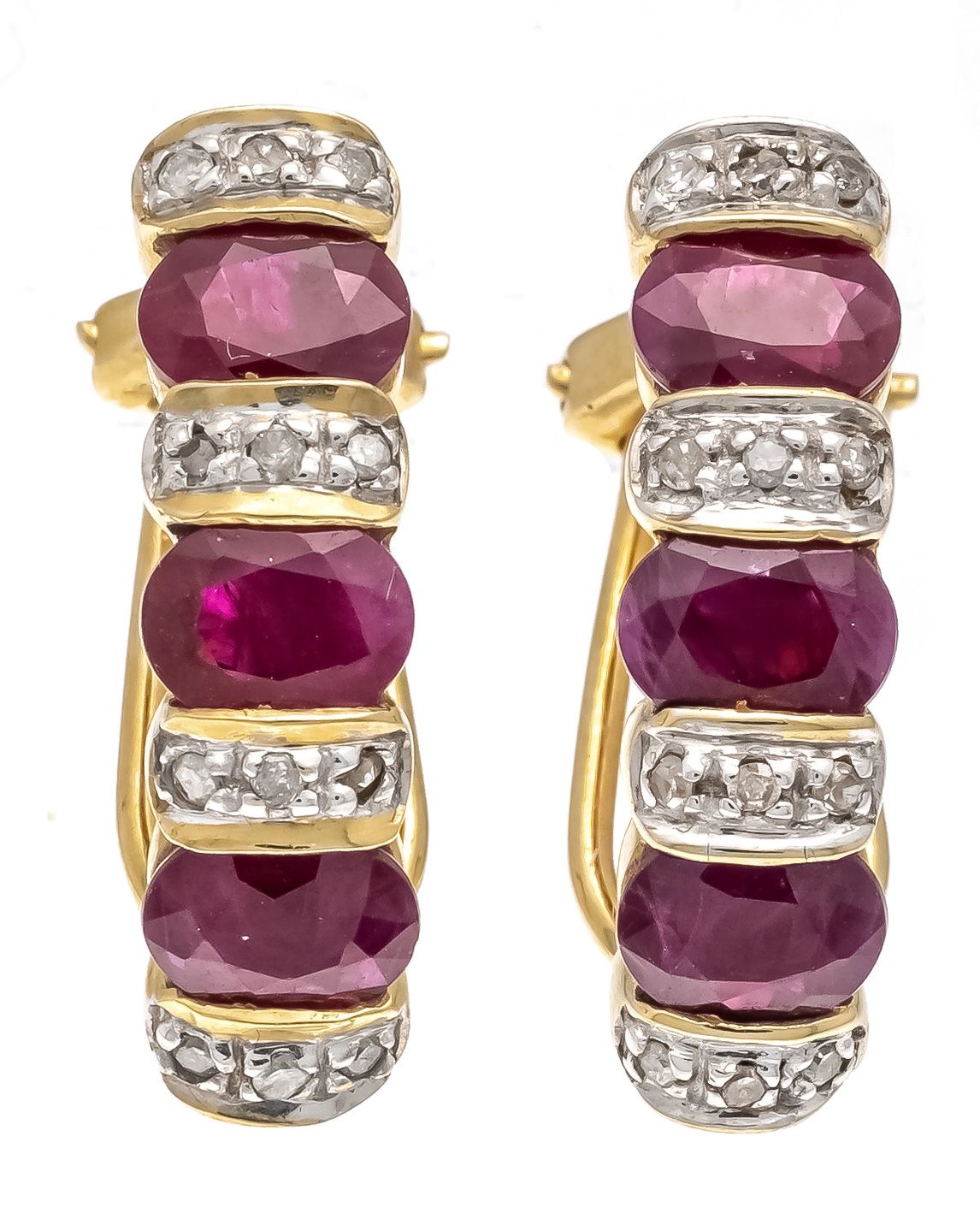 Null Orecchini a clip in rubino e diamanti GG/WG 585/000 con 3 rubini ovali sfac&hellip;