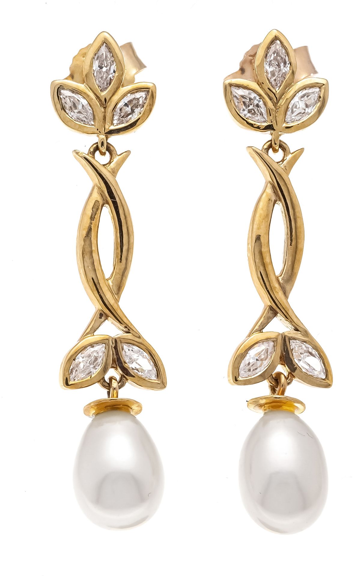 Null Boucles d'oreilles en perles GG 375/000 avec une perle de culture en forme &hellip;