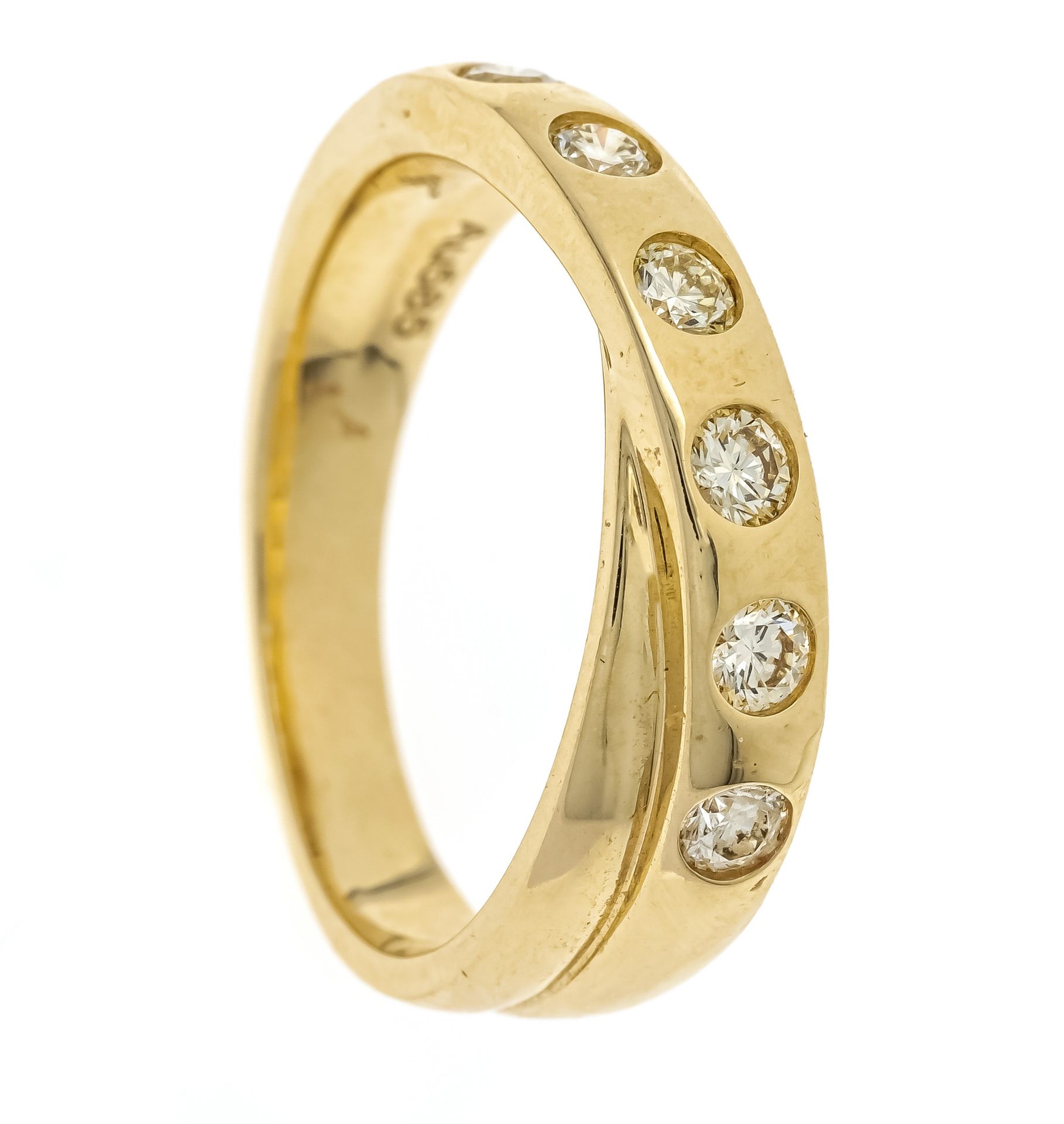 Null GG 585/000交叉明亮式切割钻石戒指，镶嵌6颗明亮式切割钻石，加0.60克拉，色调为W-色调W/SI，RG 57，5.9克