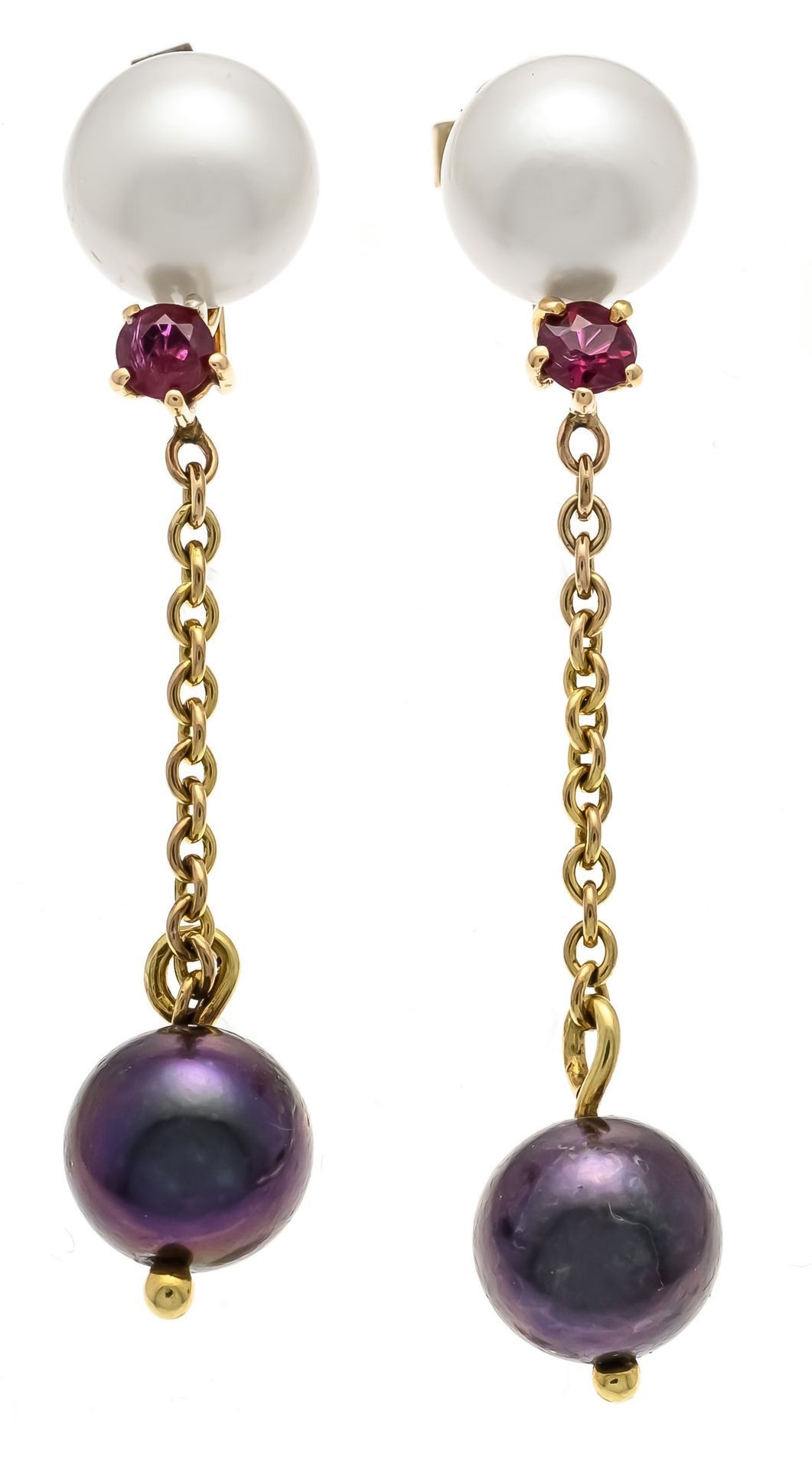 Null Boucles d'oreilles perles rubis GG 585/000 avec 2 perles blanches Akoya et &hellip;