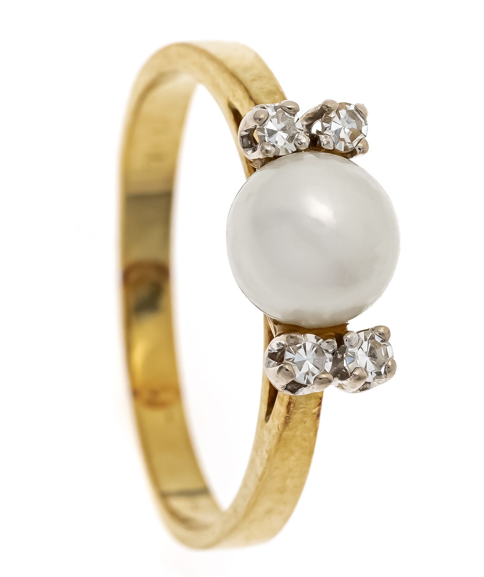 Null Bague diamant perle Akoya GG/WG 585/000 non estampillée, testée, avec une p&hellip;
