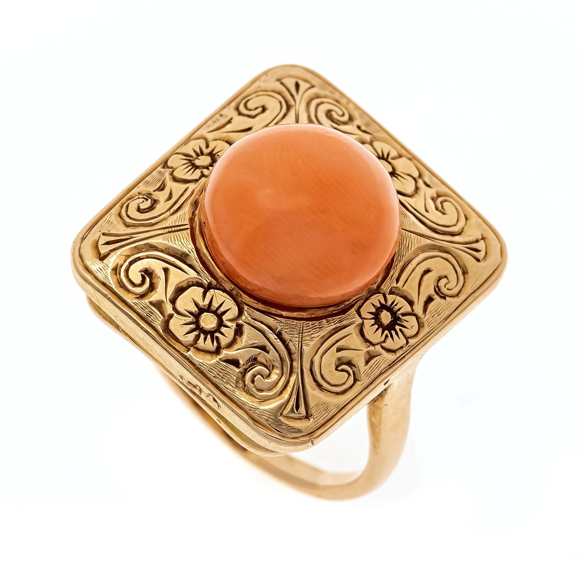Null Coral ring RG 585/000 with a round coral cabochon 10.3 mm, ring head with f&hellip;