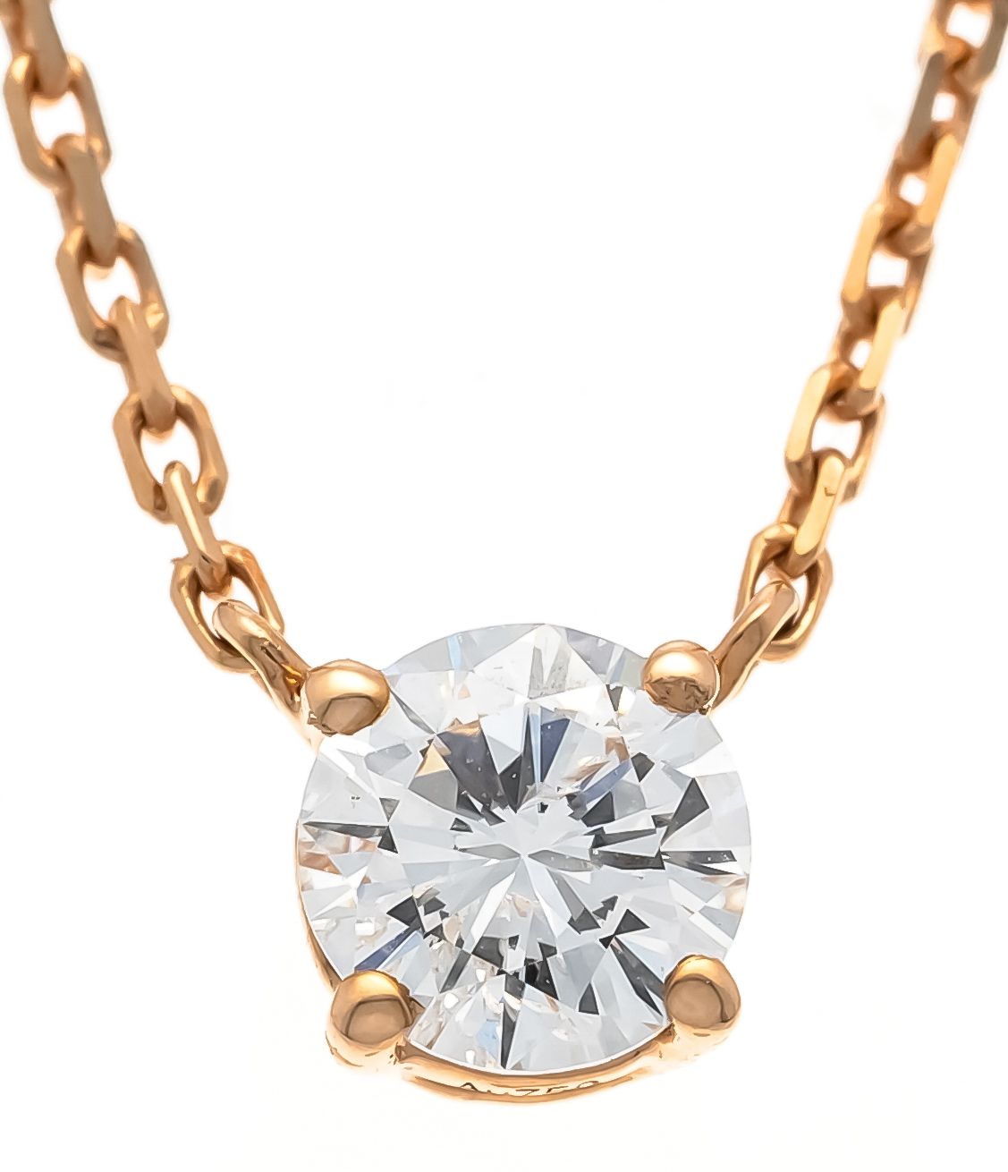 Null RG 750/000明亮式项链，镶嵌一颗0.48克拉W/SI明亮式切割钻石，带弹簧环，长45厘米，重2.3克