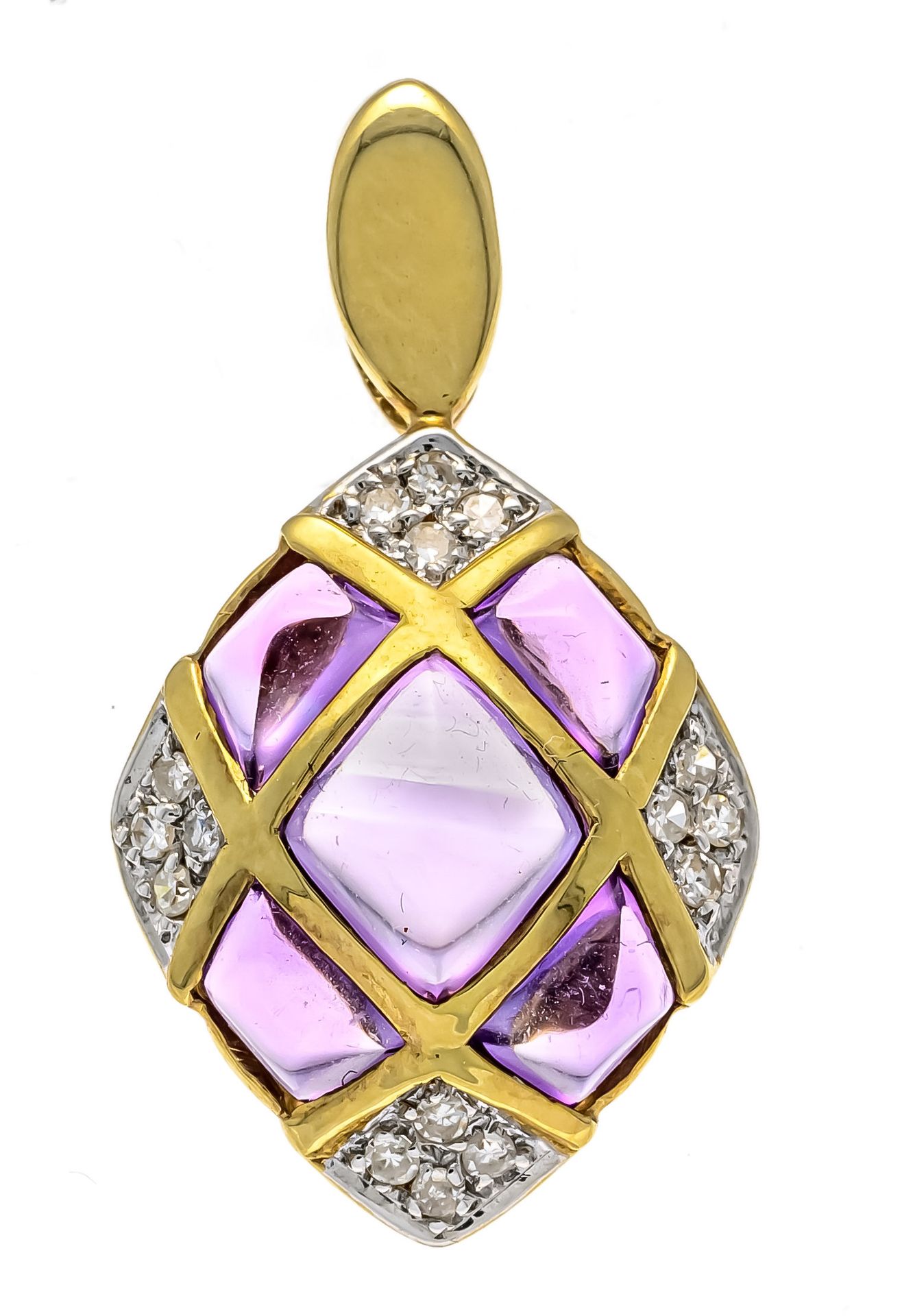 Null 紫水晶钻石吊坠GG/WG 585/000，含5颗相匹配的凸圆形紫水晶7.5 x 6.5 - 5.2 x 4.8毫米和16颗八角形钻石，共0.16克拉，&hellip;