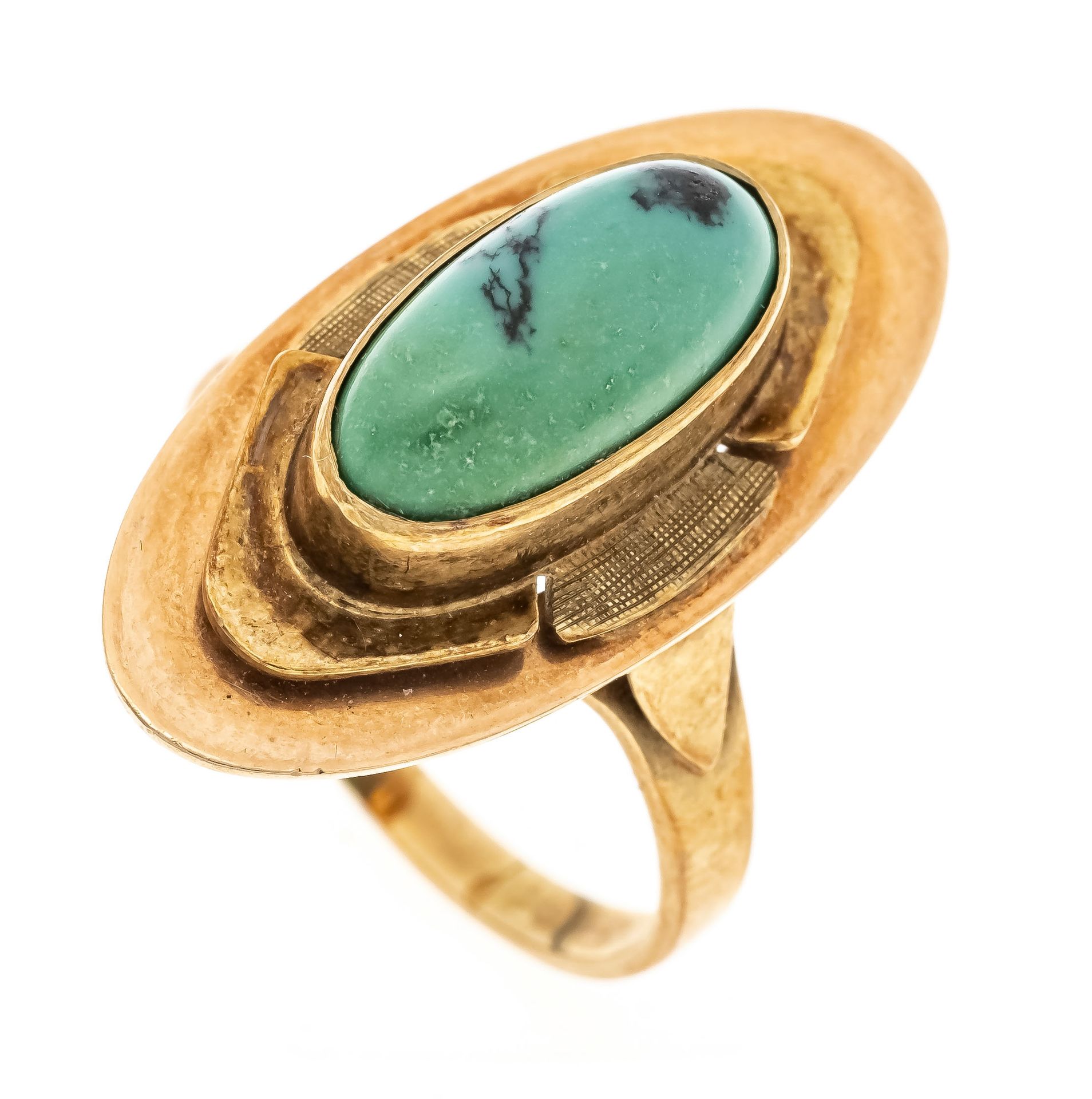 Null Turquoise ring around 1940 GG 585/000 with one oval matrix turquoise caboch&hellip;
