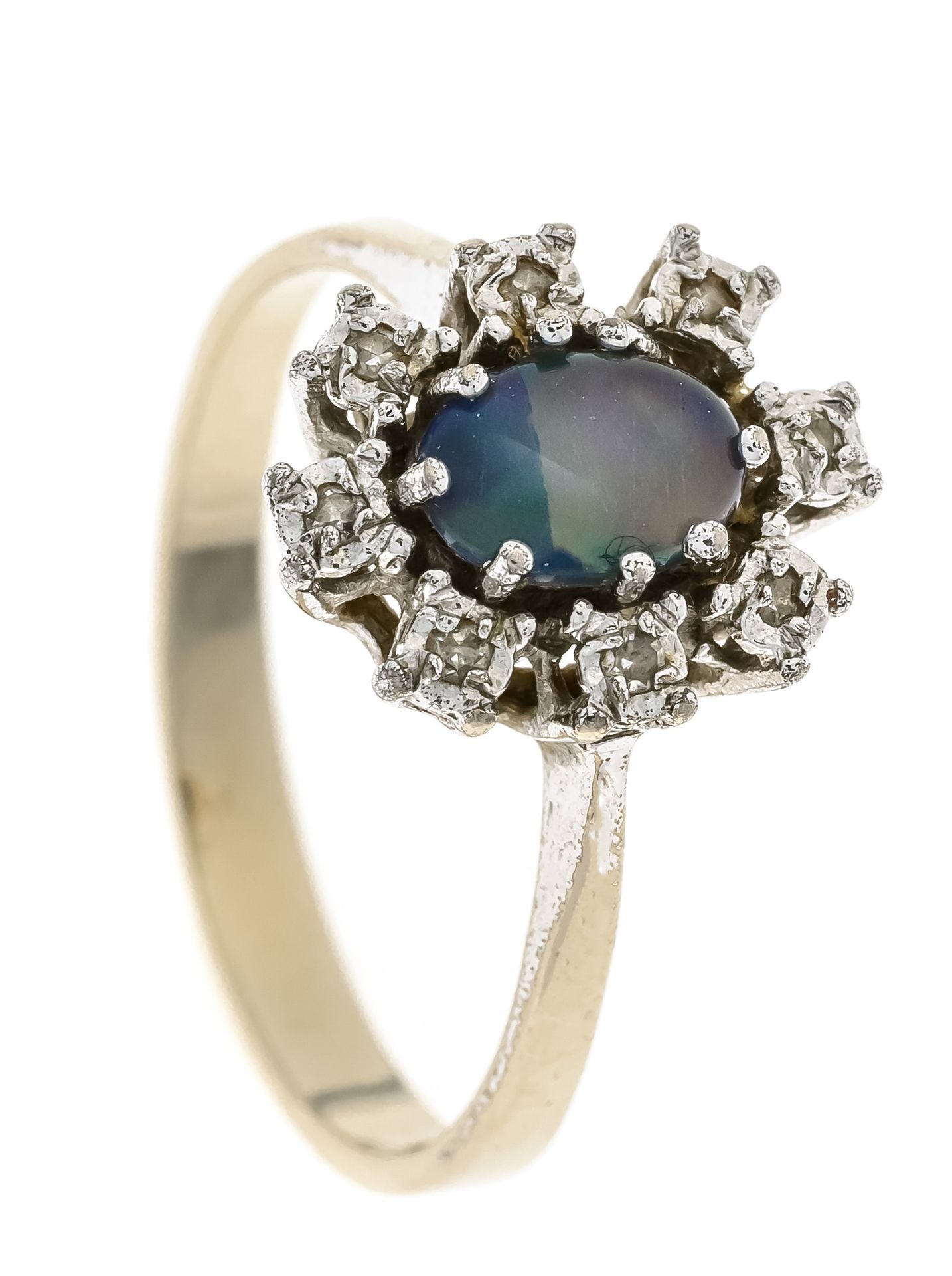 Null Opal-Diamant-Ring WG 585/000 mit einem ovalen Opaltripel (leicht gesprungen&hellip;