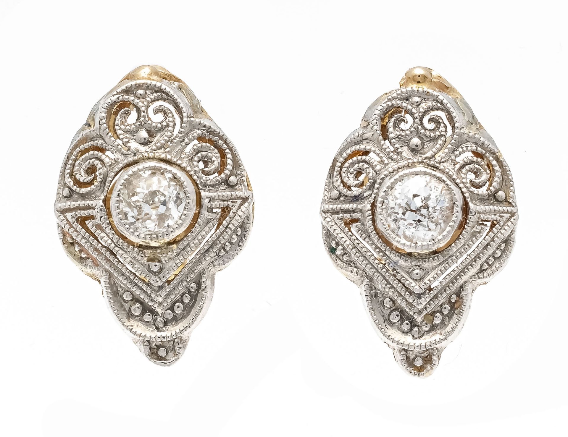 Null Pendientes Art Decó de diamantes talla antigua GG/WG 585/000 cada uno con u&hellip;