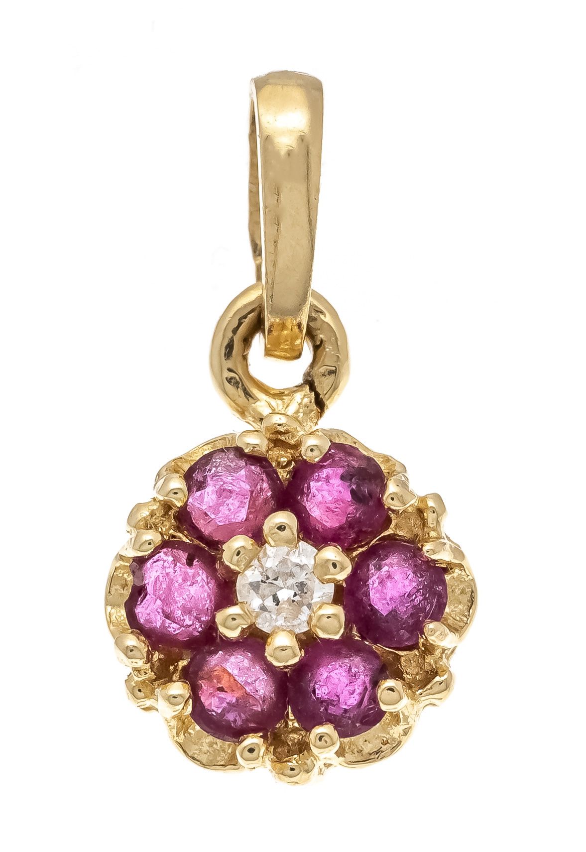 Null Ruby diamond pendant GG 585/000 with 6 round faceted rubies 2.5 mm and one &hellip;