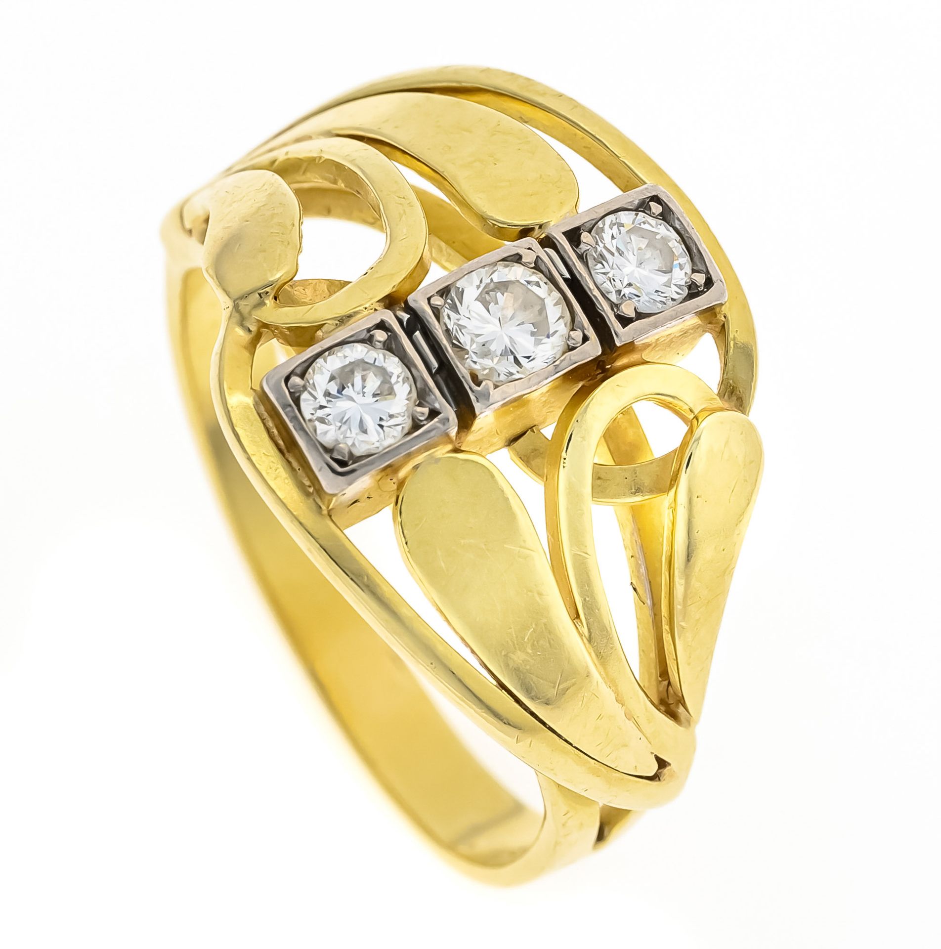 Null 明亮的戒指GG 585/000，有3颗钻石，增加了。0.35 ct W/SI, RG 54, 5.2 g