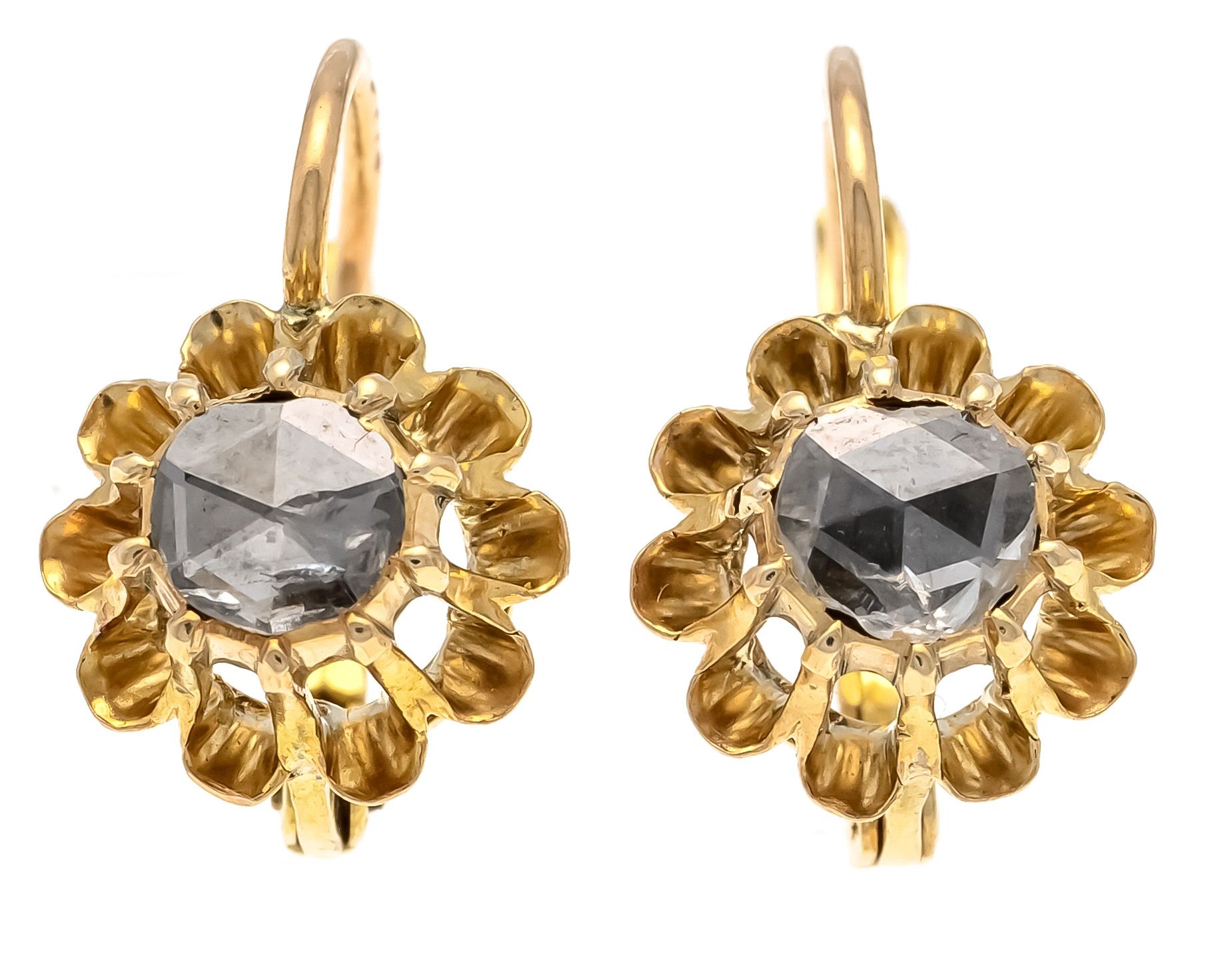 Null Boucles d'oreilles GG 585/000 avec 2 roses de diamant 5,0 mm, l. 15 mm, 2,8&hellip;