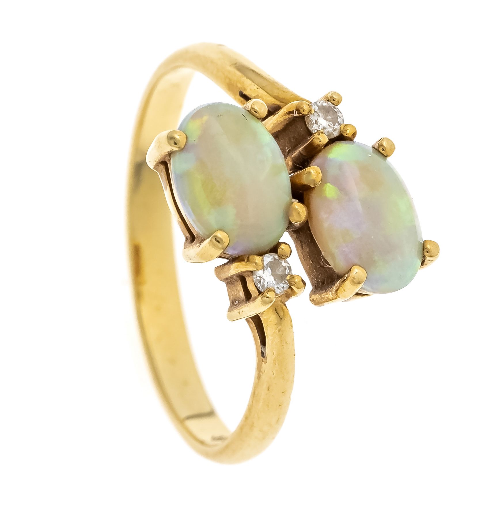 Null Opal-Brillant-Ring GG 750/000 mit 2 ovalen milchigen Opal-Cabochons 7 x 5 m&hellip;