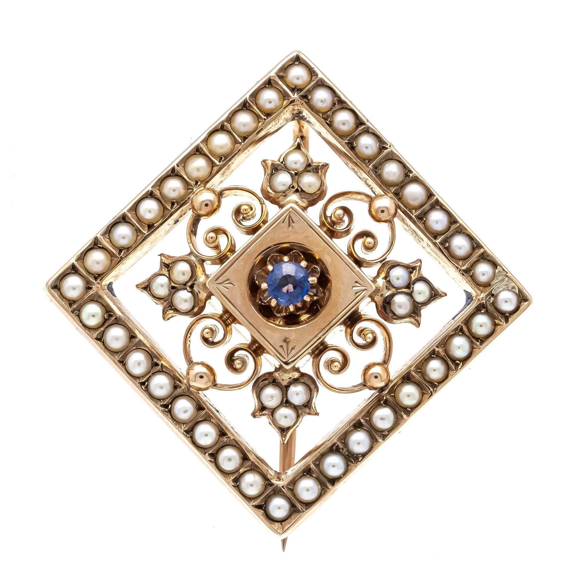 Null Sapphire river pearl brooch RG 333/000 around 1900 with a faceted sapphire &hellip;