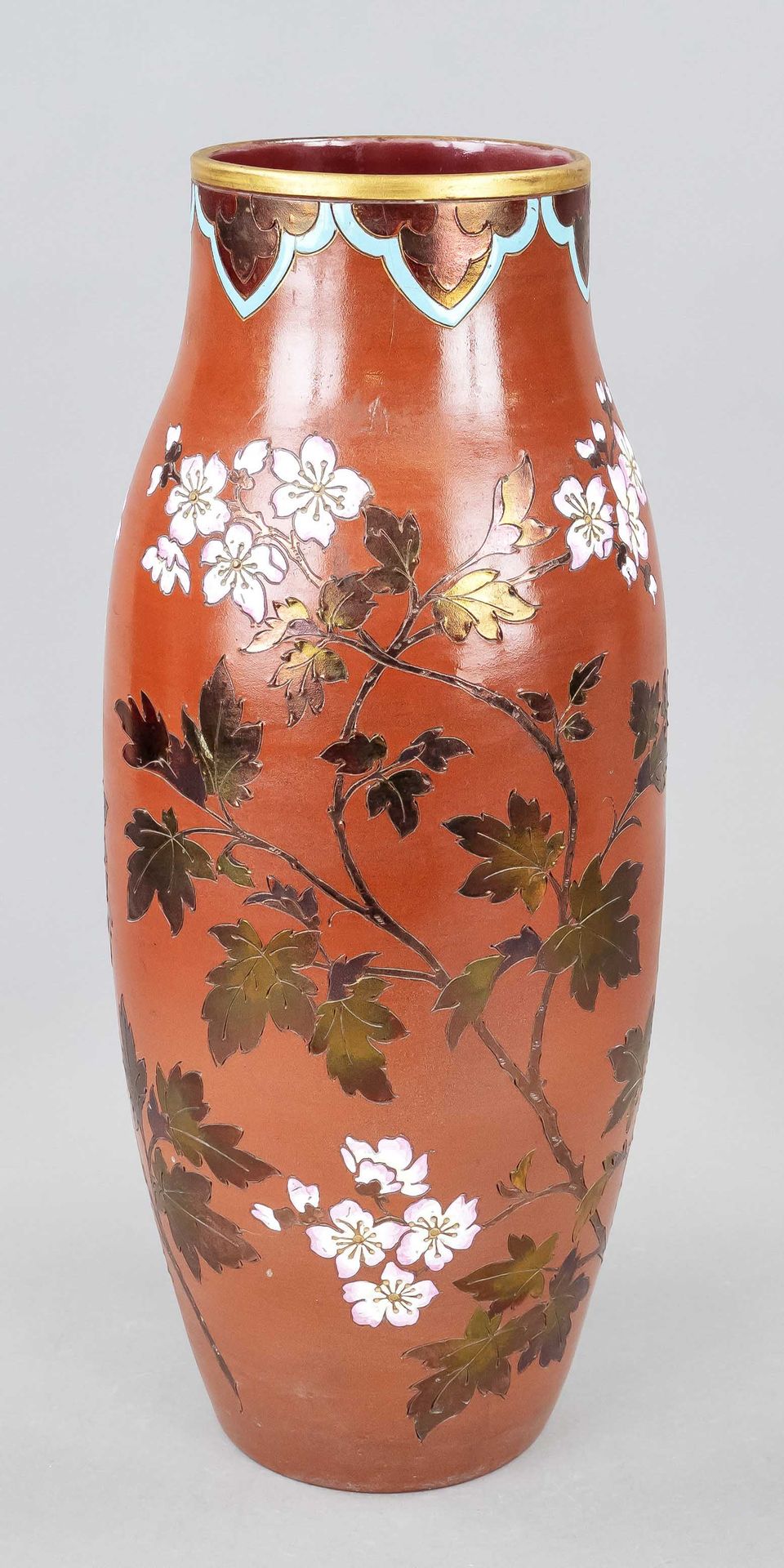 Null Vase Art Nouveau, début 20e s., allemand, céramique, corps brun rougeâtre a&hellip;