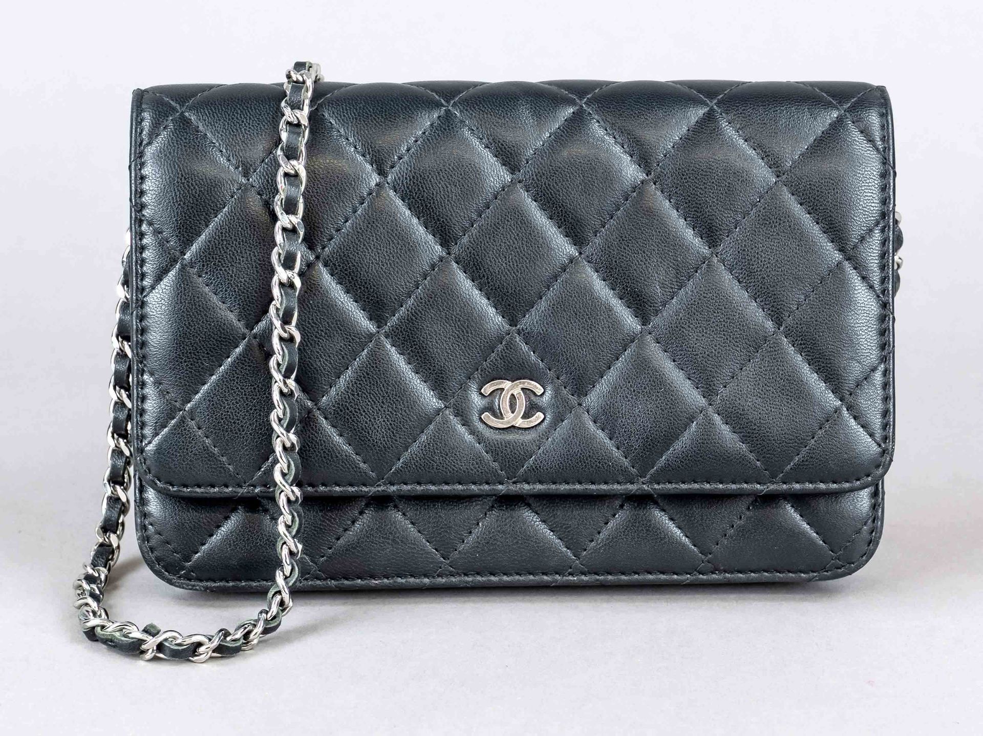 Chanel, Black Quilted Lambskin Classic Wallet On Chain B…