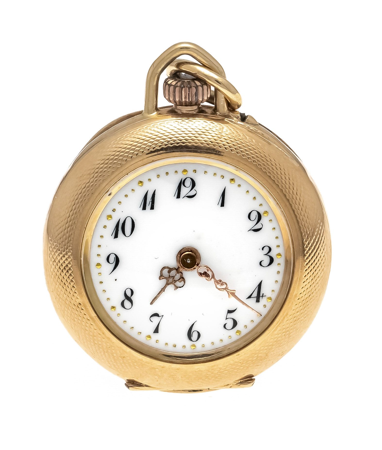 Null open ladies pocket watch, 585/000 GG, 2 lids gold, lid guilloché and back e&hellip;