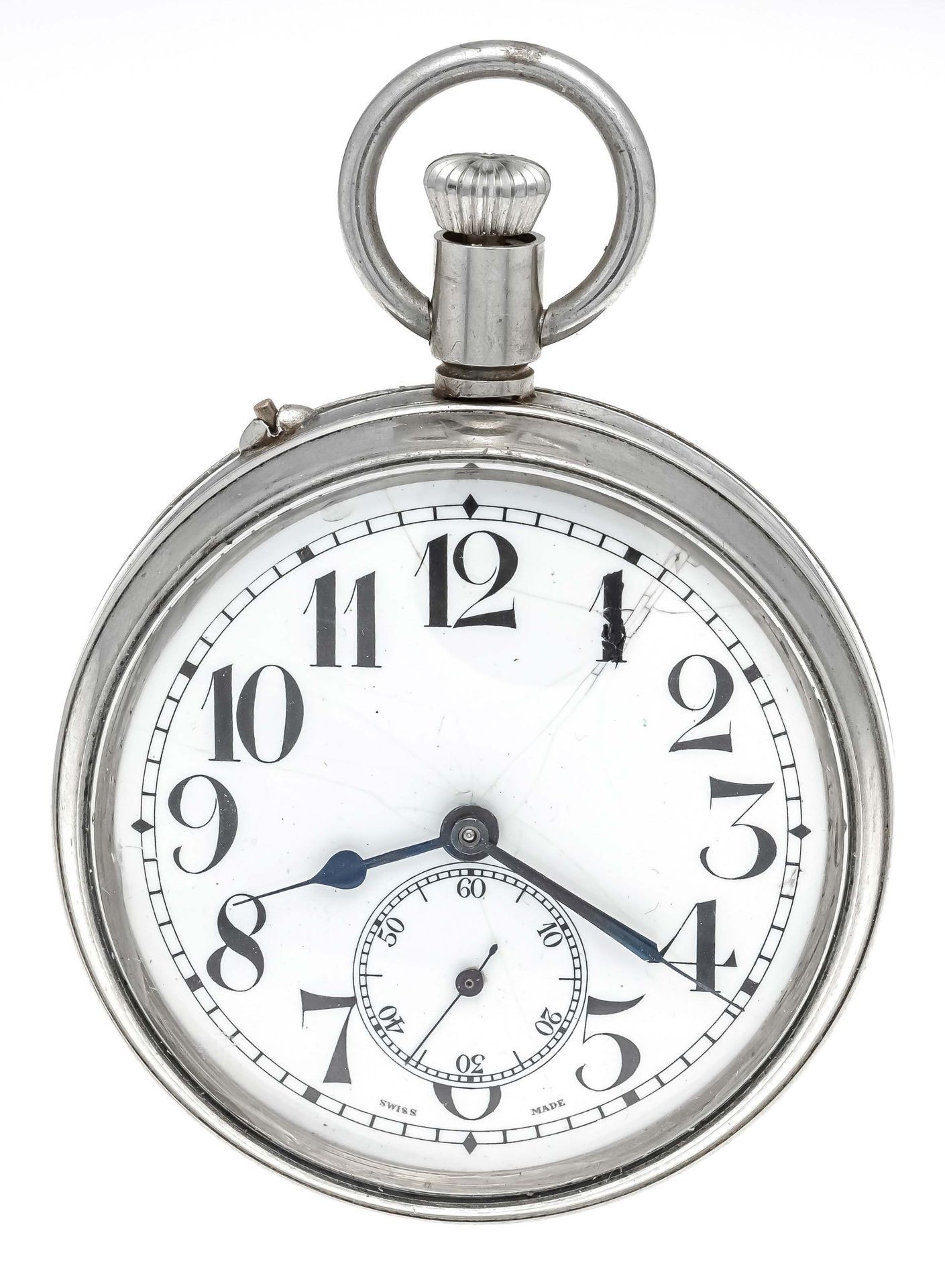 Null large pocket watch, open nickel case, white enamel dial with black arab. Nu&hellip;