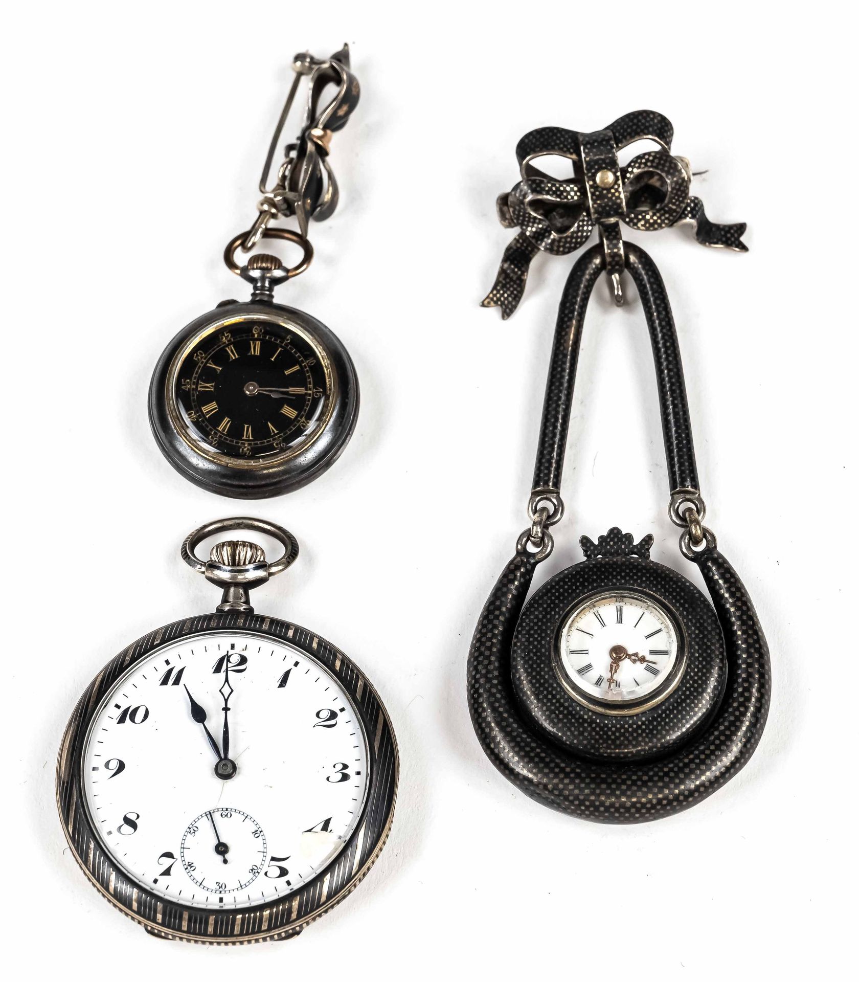Null Konvolut 3 pocket watches 2x silver case - Tulasilber, cylinder escapements&hellip;