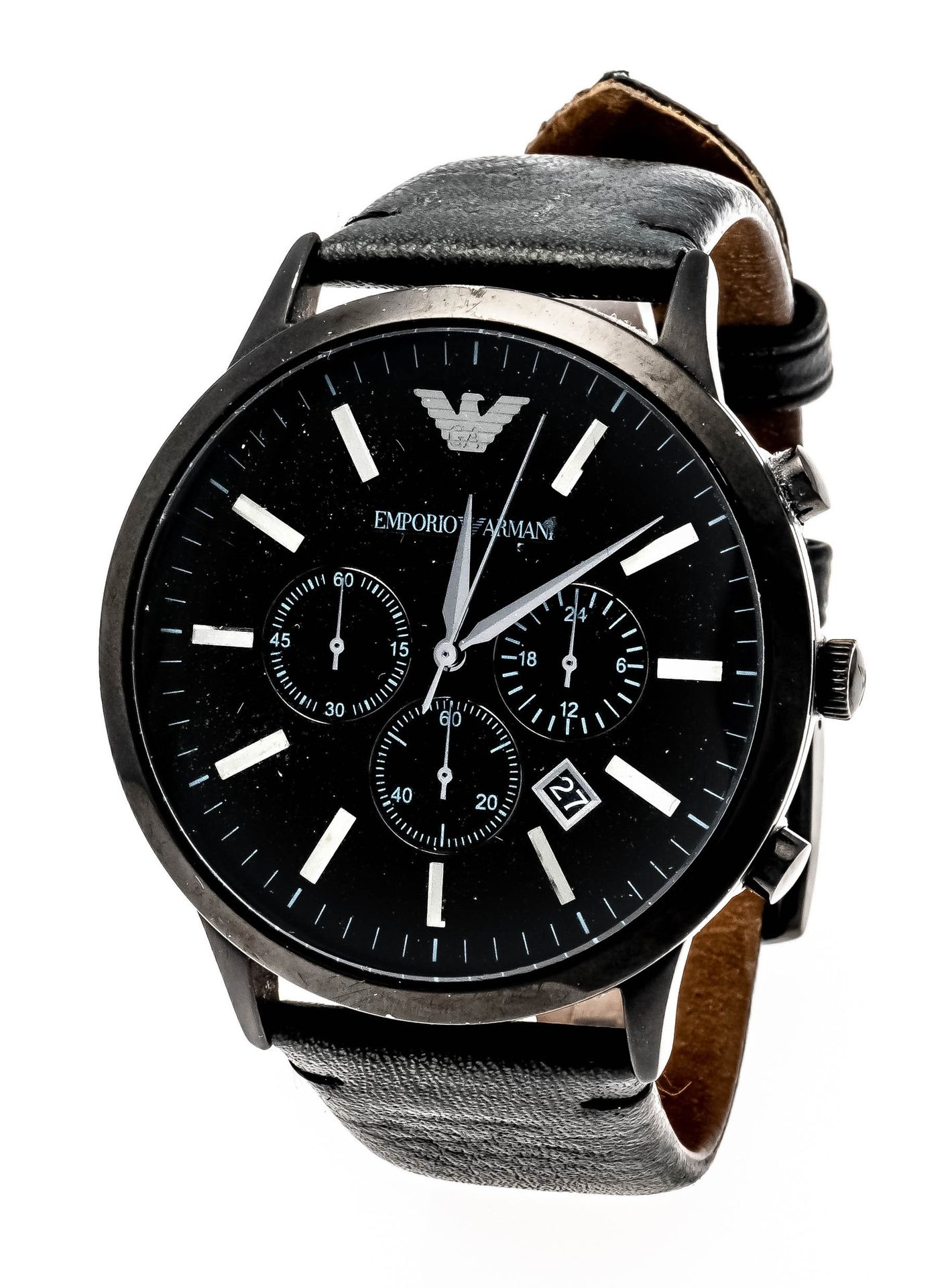 Null Armani men's quartz watch, chronograph, ref. AR-2461, black ionized case, b&hellip;